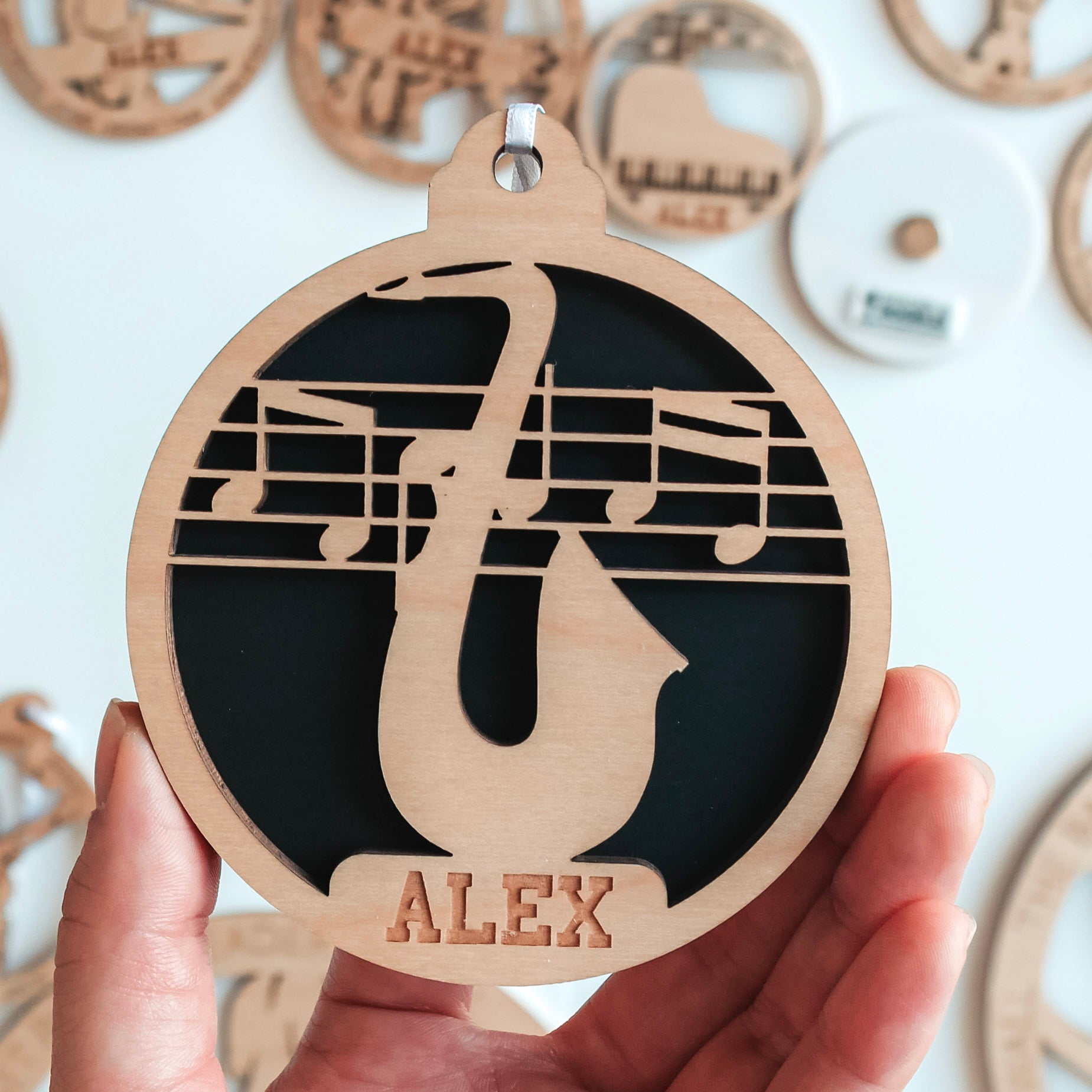Personalized Saxophone Collection • Ornament, Magnet, Medal, or Mini Sign