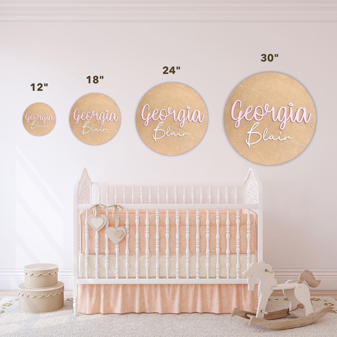 Round Wood Nursery Name Sign for Kids’ Rooms