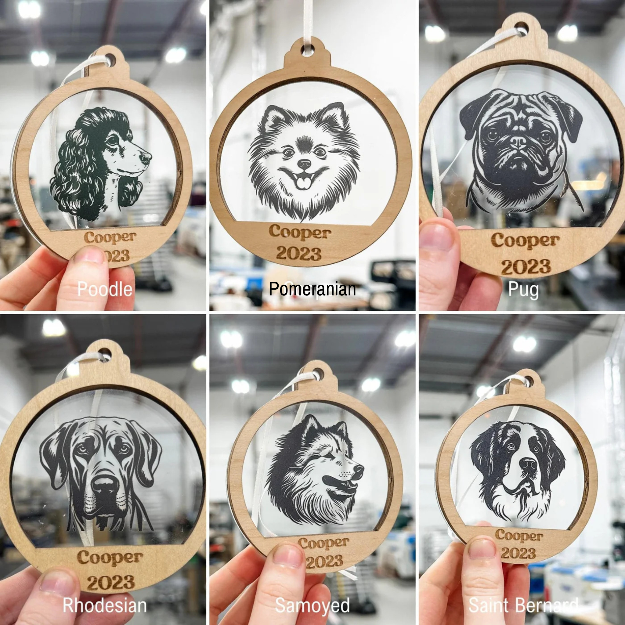 Personalized Dog Breeds • 3D Wood & Acrylic Ornaments • For Pets & Pet Loss