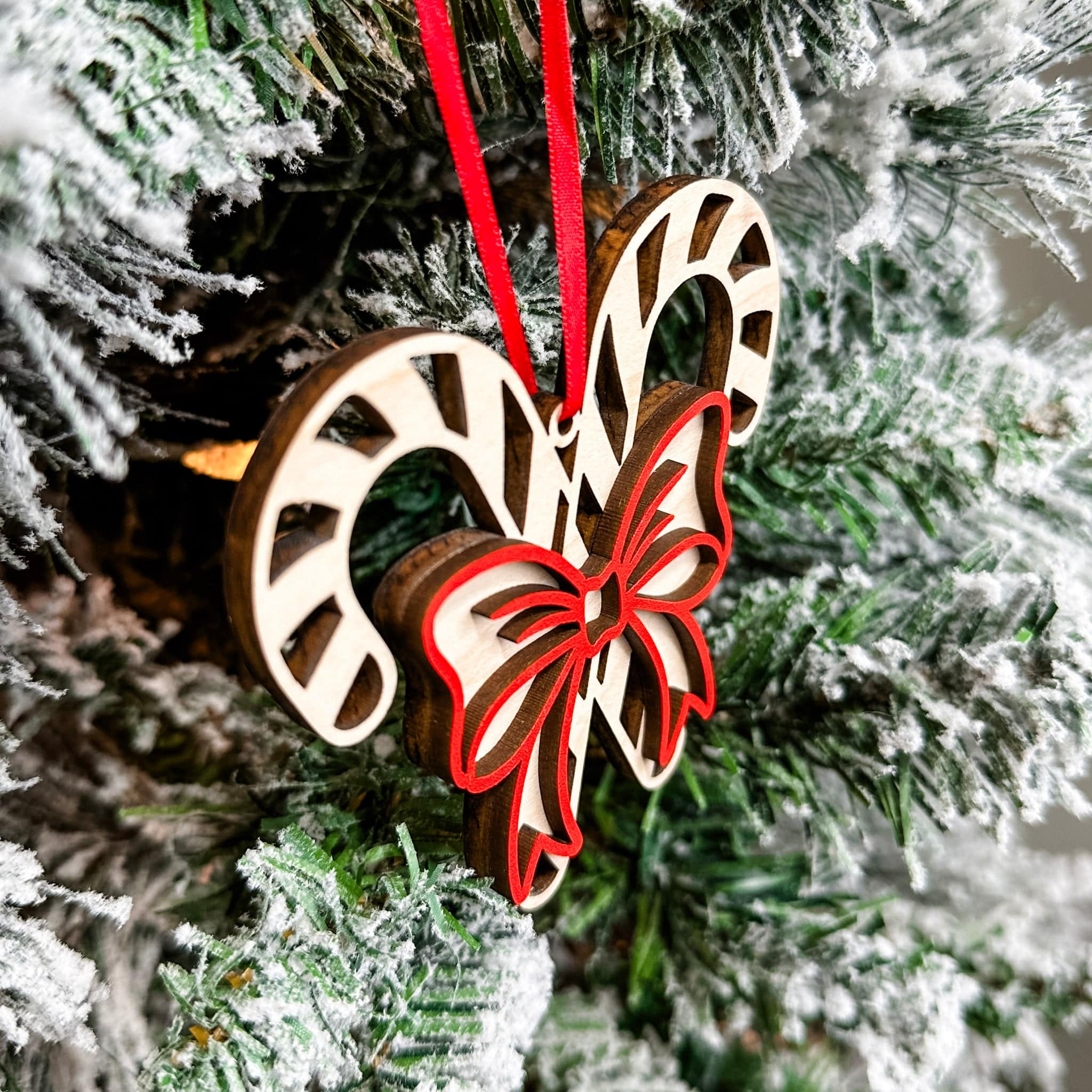 Candy Cane Bow • 3D Wood Ornament