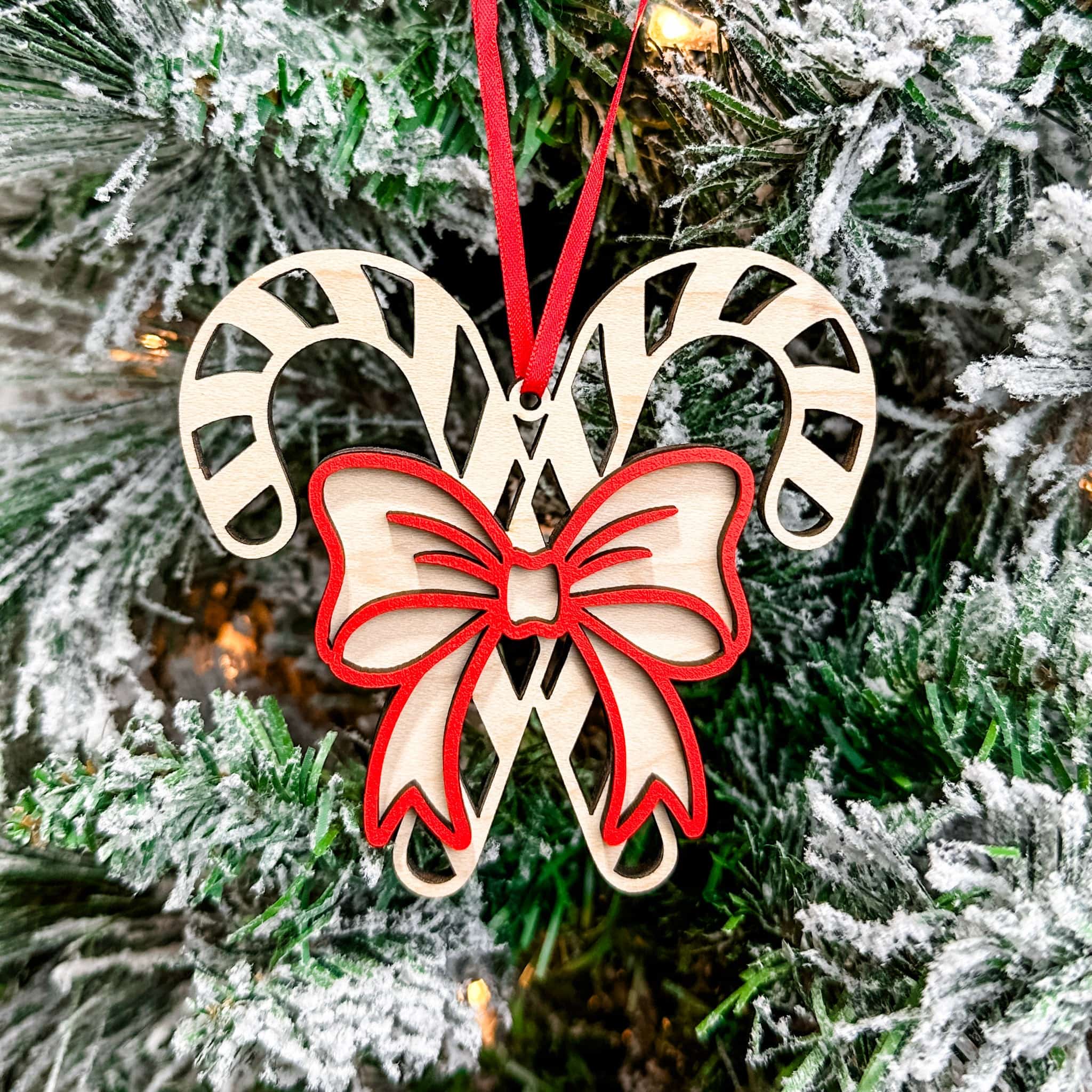 Candy Cane Bow • 3D Wood Ornament