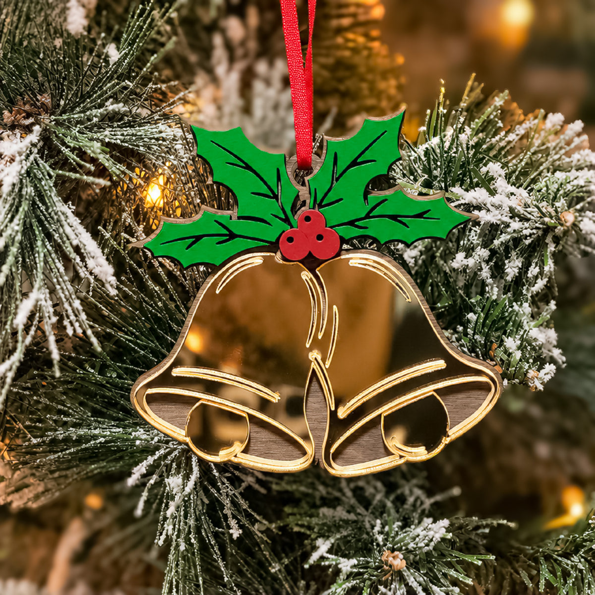 Bells & Holly Ornament
