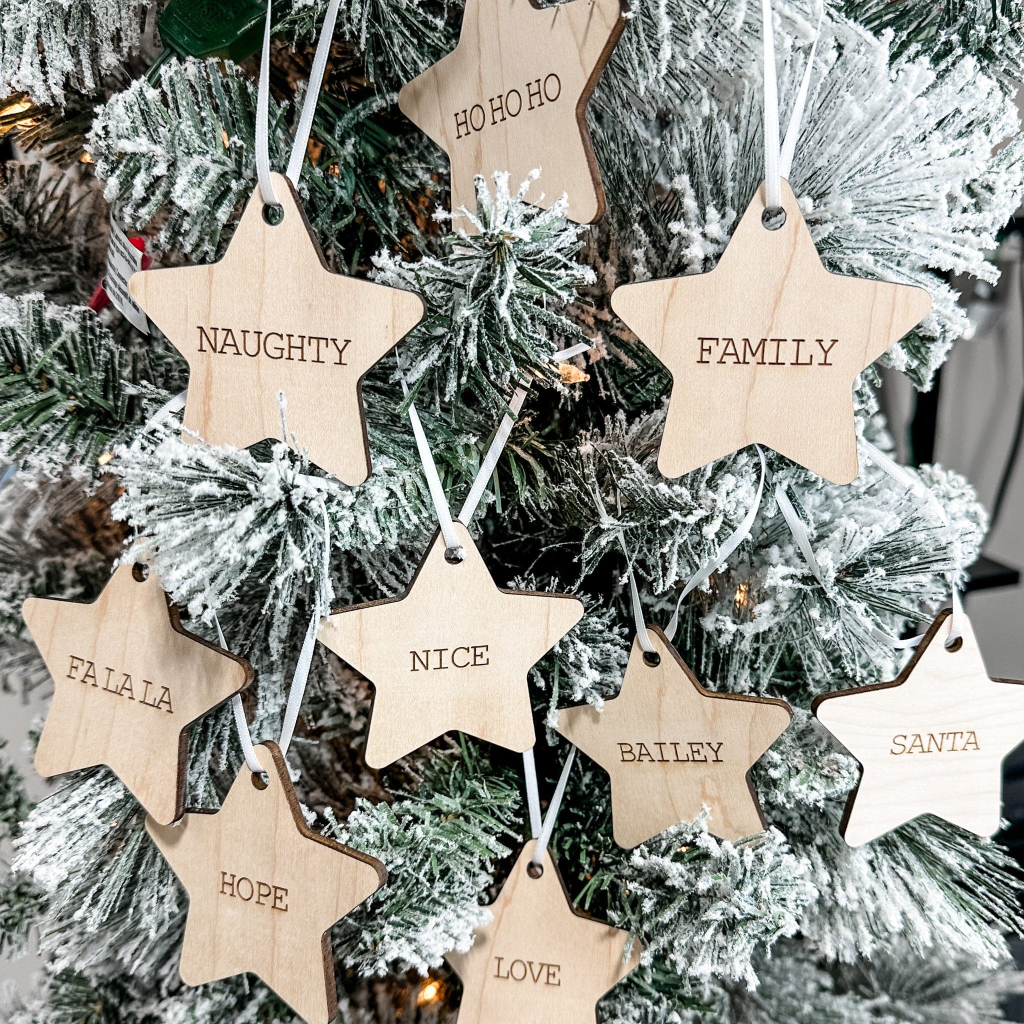 Classic Christmas Stars • Engraved Wood Ornament (Choose from 8!)