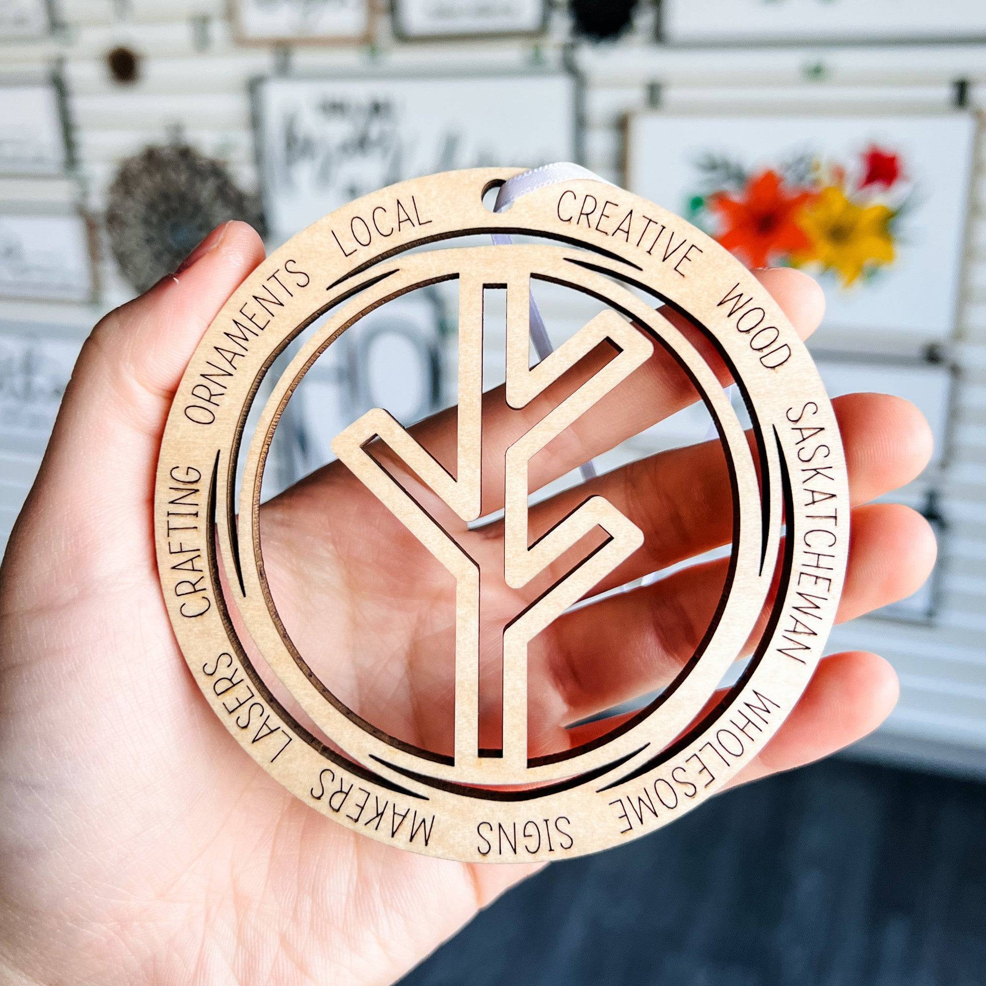 Descriptive Logo Ornaments • Custom Wood Ornaments • Staff & Customer Gifts