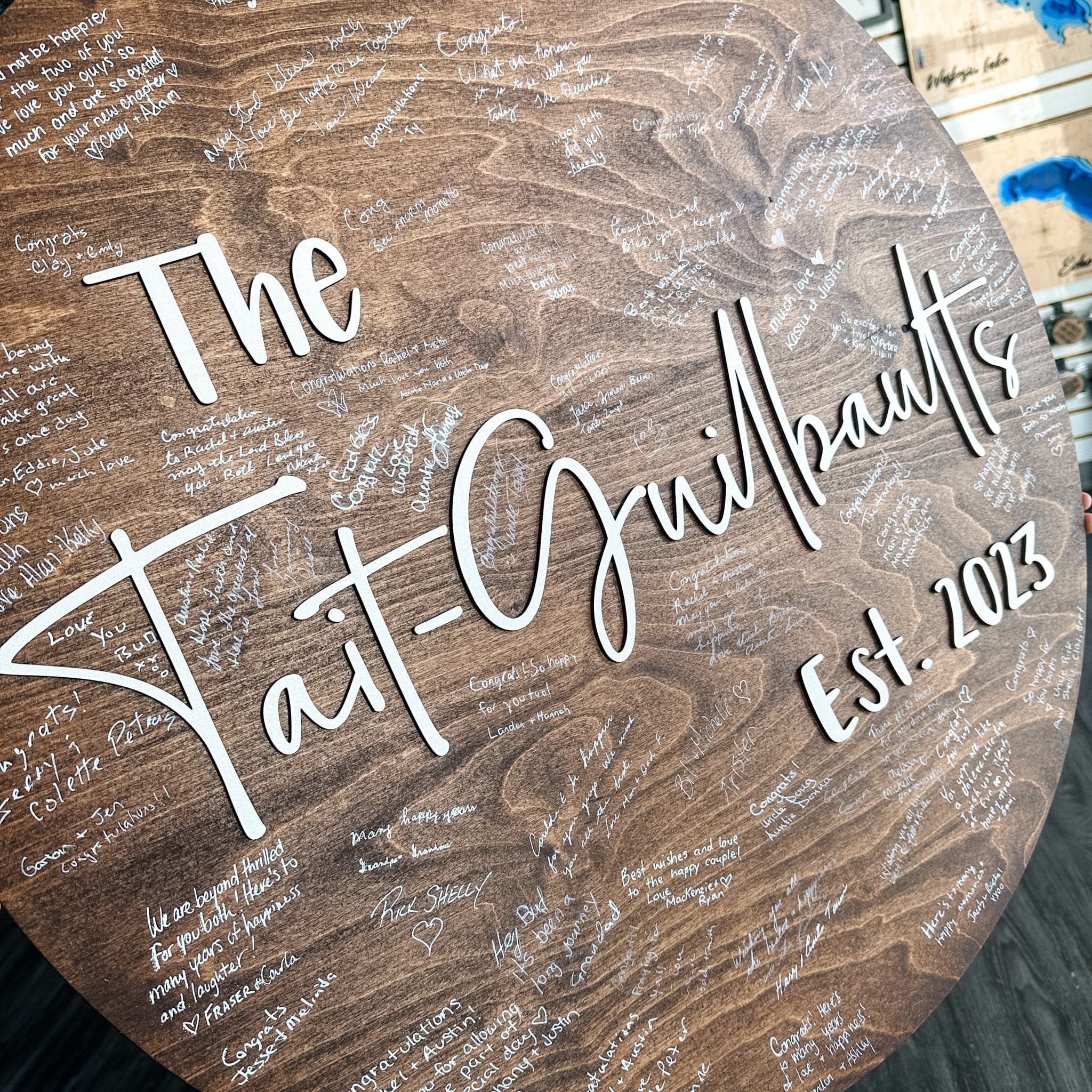 Custom Round Wedding Guestbook / Family Name Sign - Sticks & Doodles