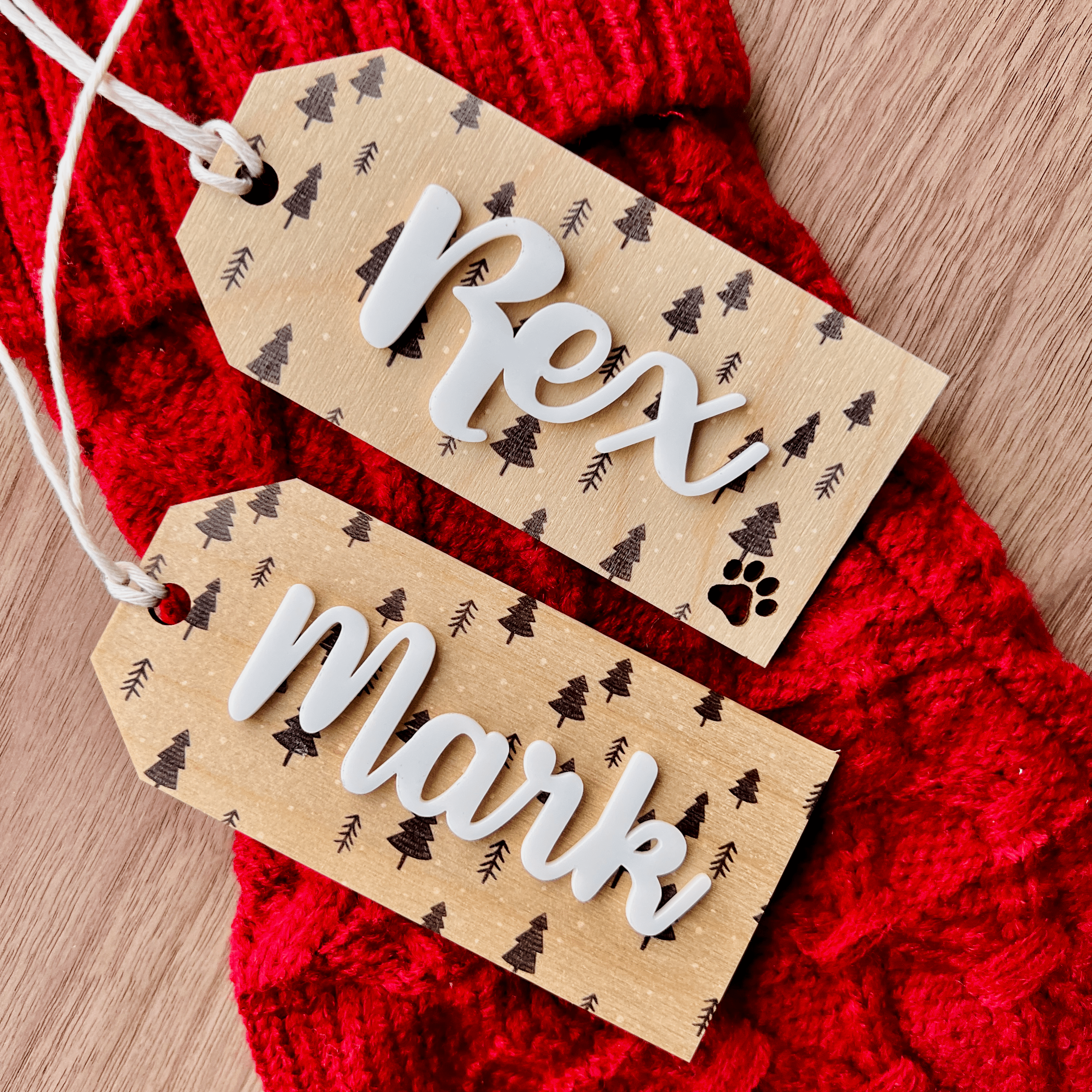 Discontinued Stocking Tags (2021 - 2023) • 3D Wood & Acrylic Tags