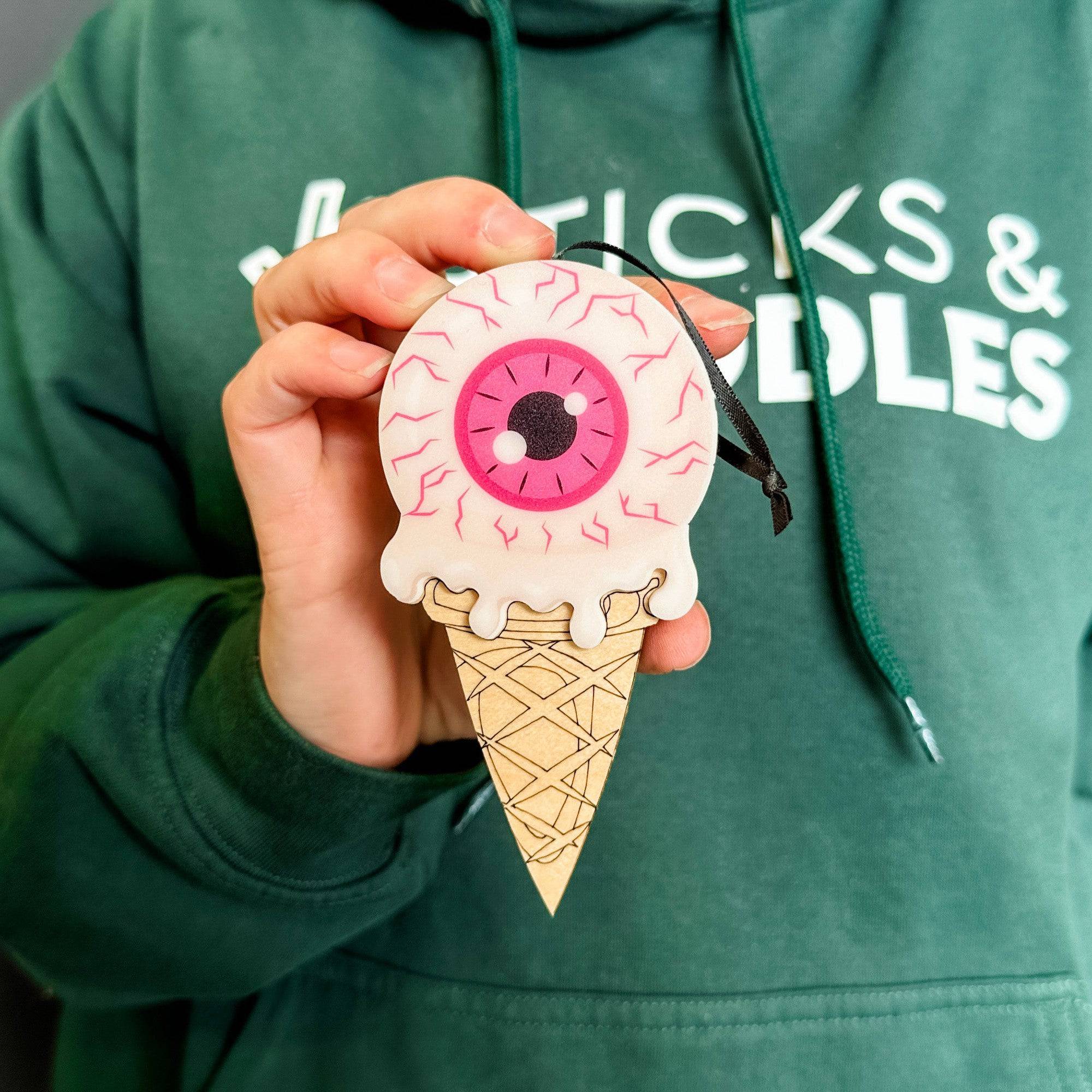 Eye-Scream • Layered Wood & Acrylic Ornament • For Halloween Decor & Gifts