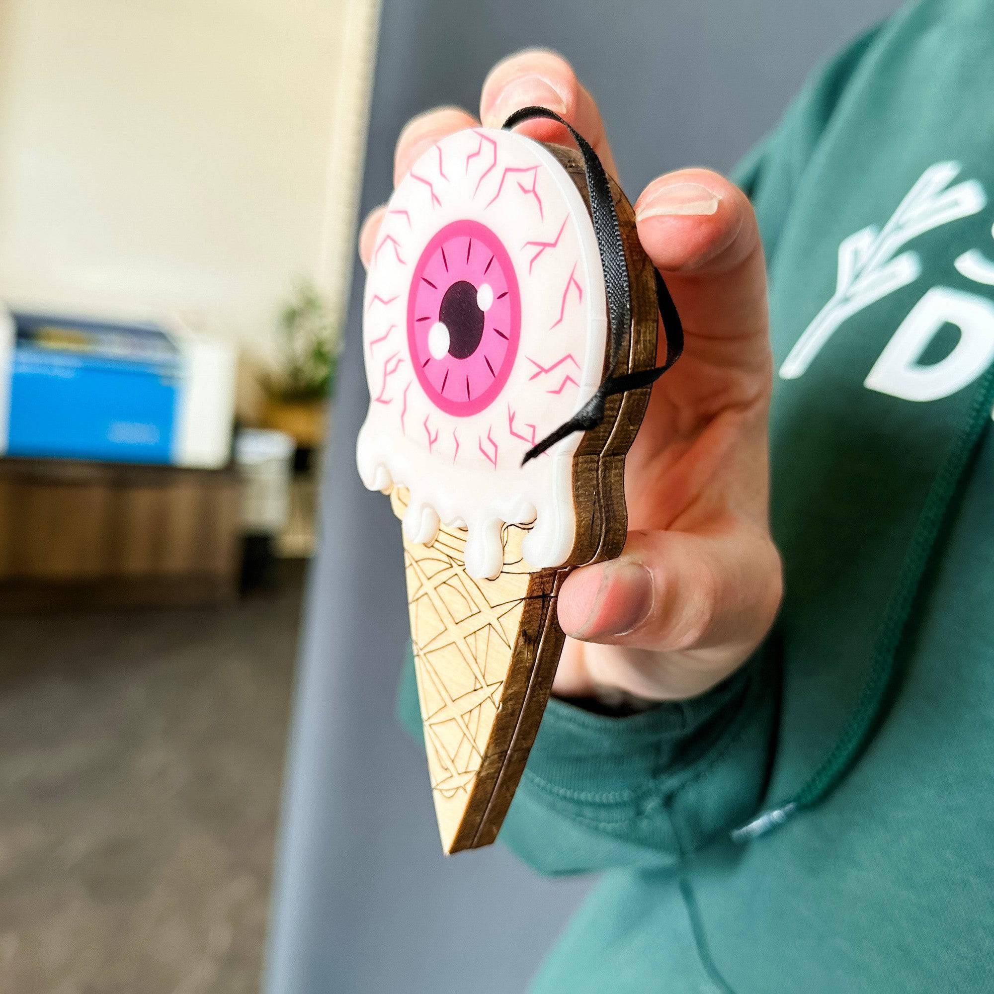 Eye-Scream • Layered Wood & Acrylic Ornament • For Halloween Decor & Gifts