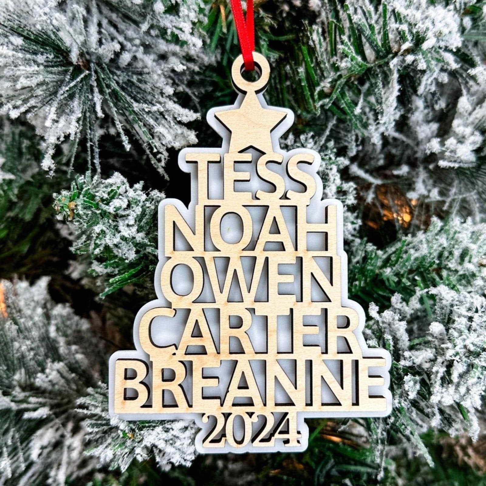 Personalized Family Name Tree • 3D Wood & Acrylic Ornament • For Family & Friends