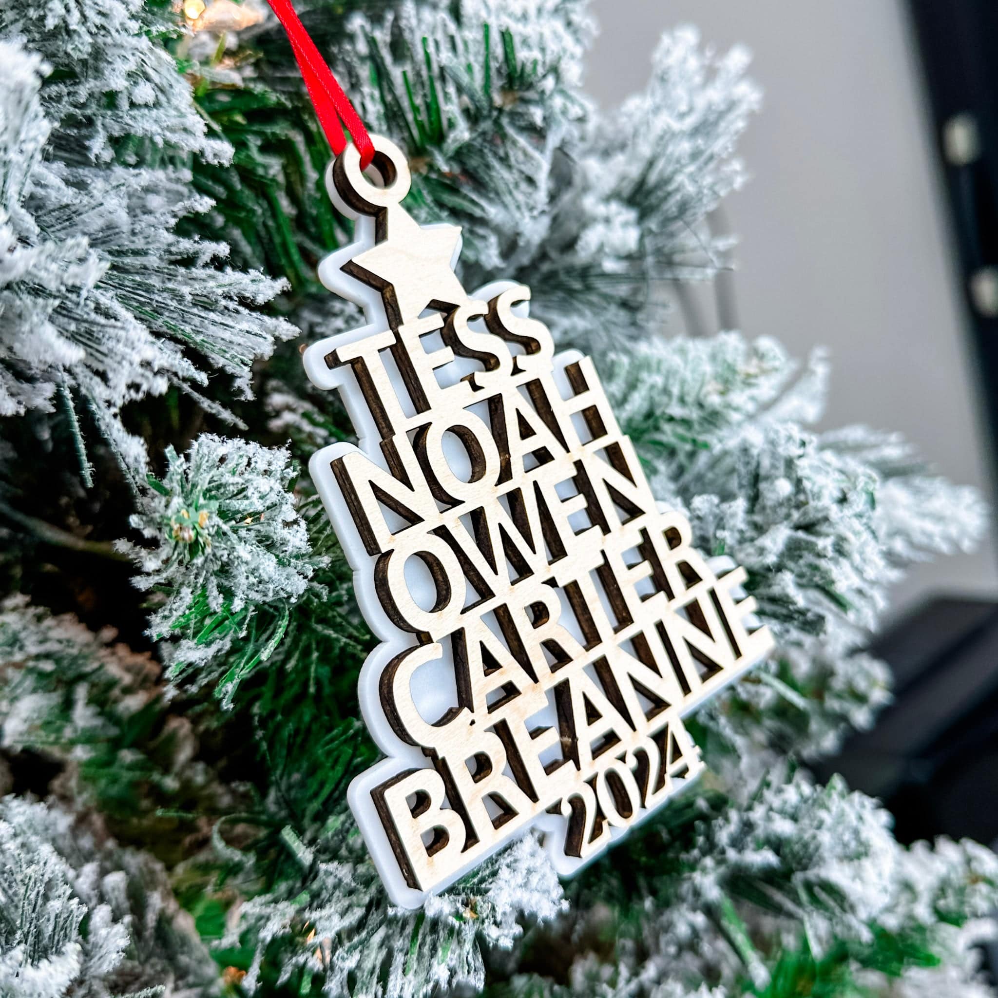 Personalized Family Name Tree • 3D Wood & Acrylic Ornament • For Family & Friends