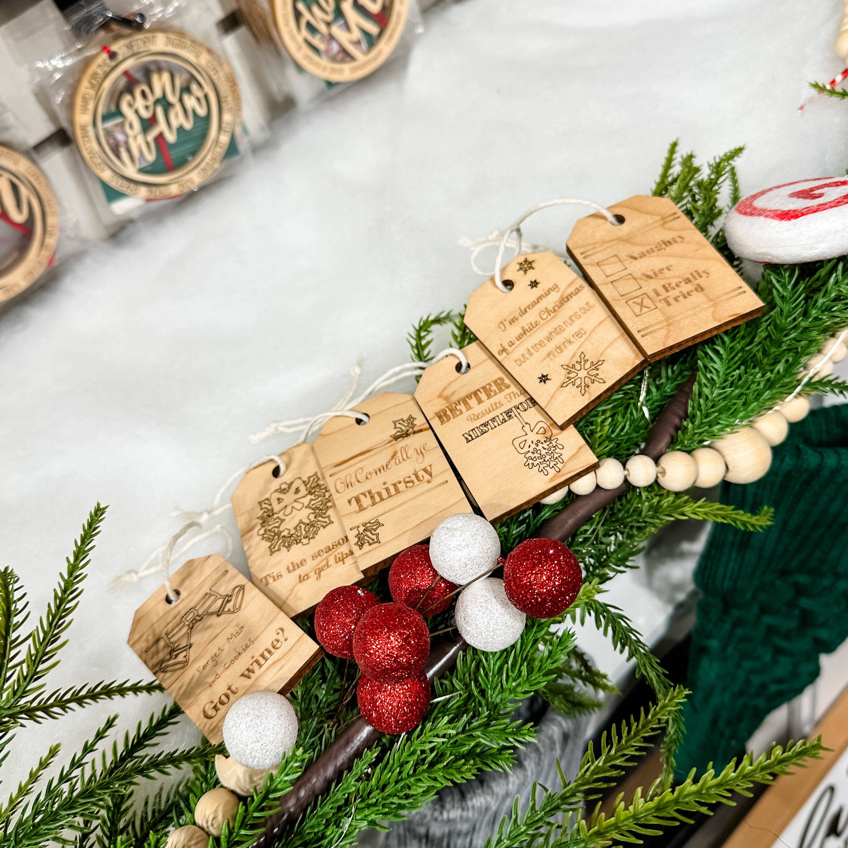 Festive Christmas • Engraved Wine Bottle Tags (Choose from 5!)