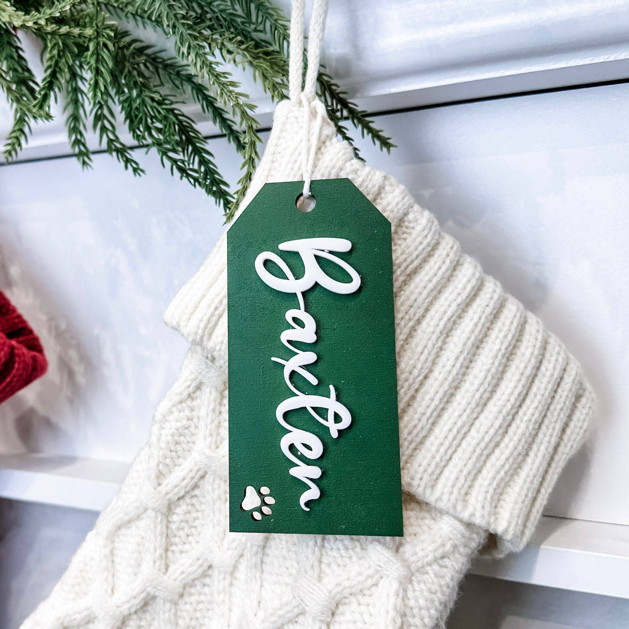 Festive Natural Christmas • 3D Wood & Acrylic Stocking Tags