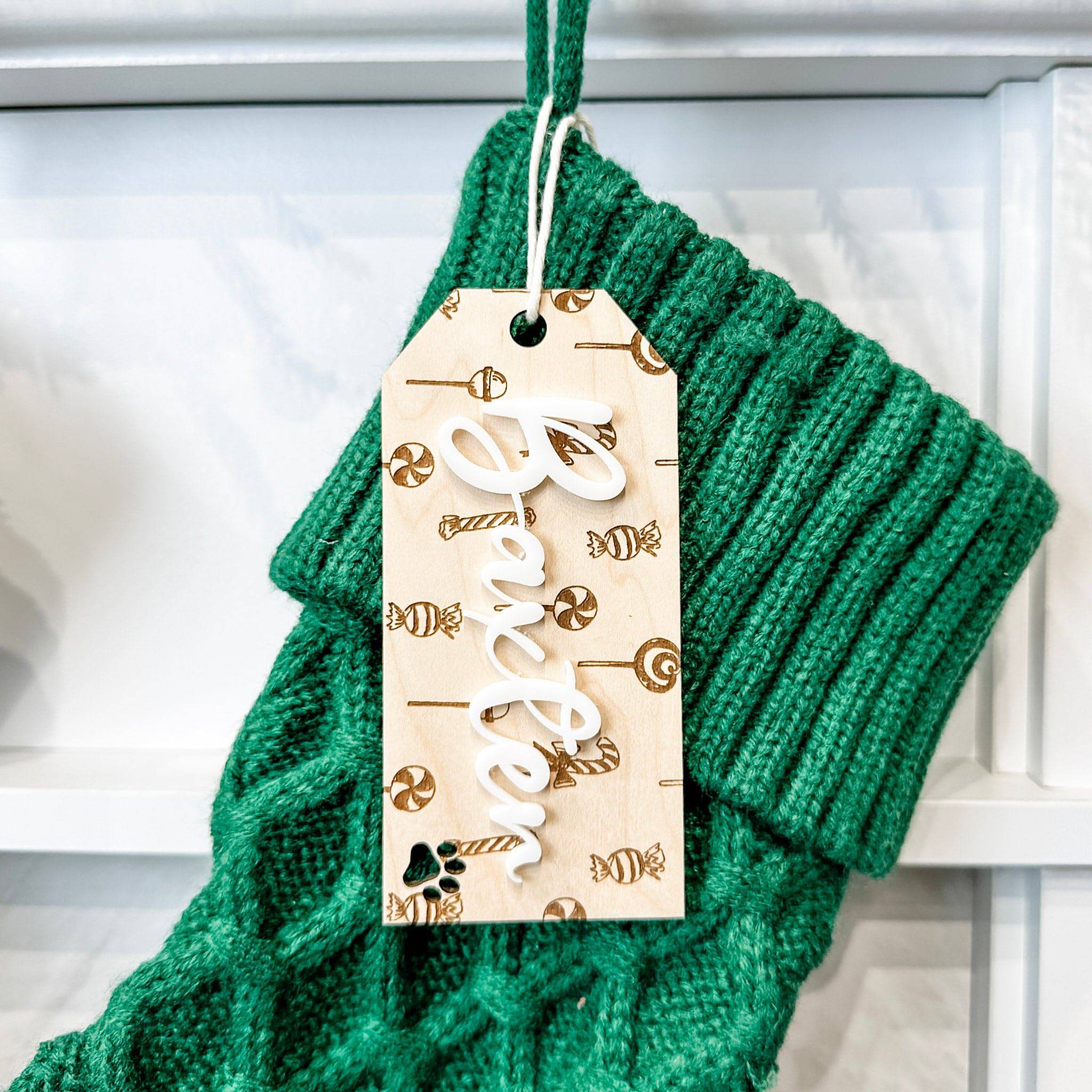 Festive Natural Christmas • 3D Wood & Acrylic Stocking Tags