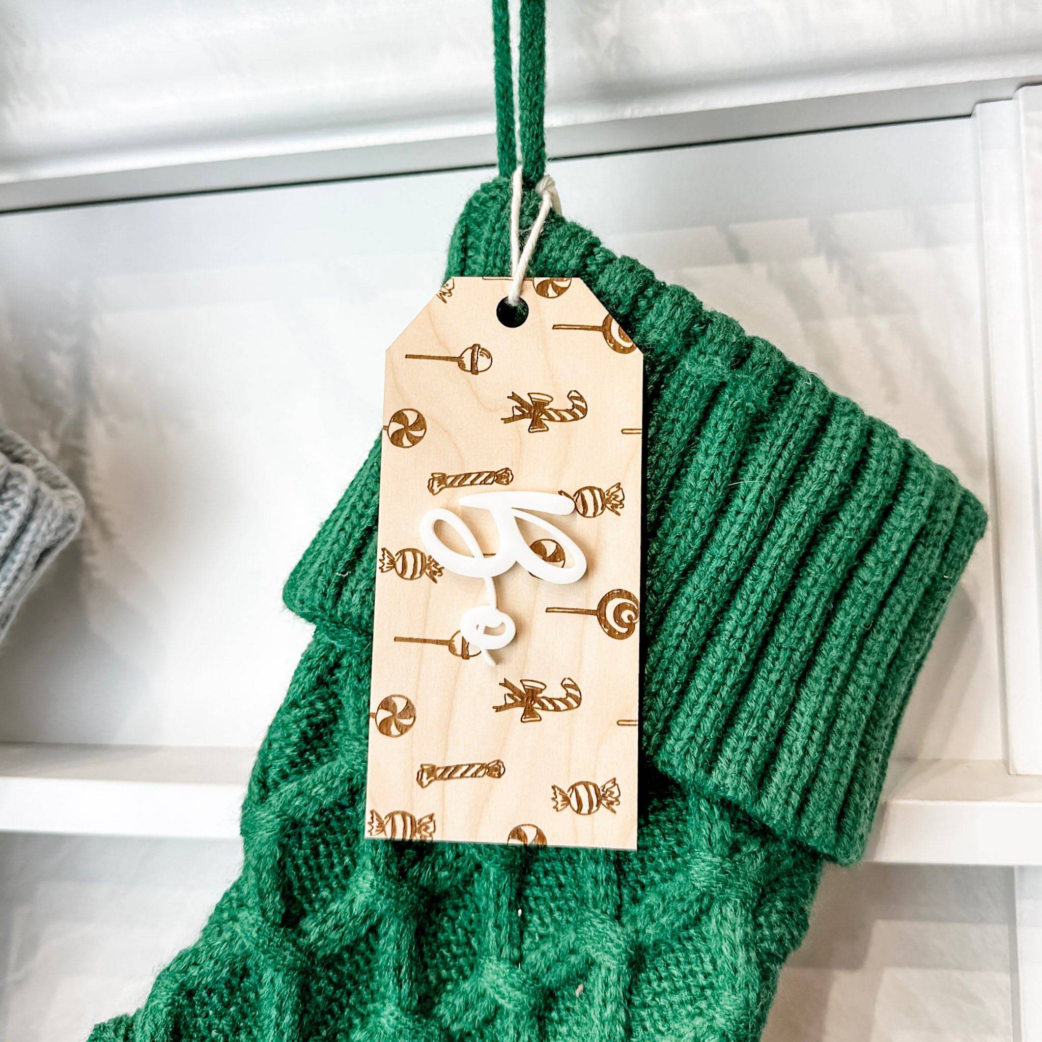Festive Natural Christmas • 3D Wood & Acrylic Stocking Tags