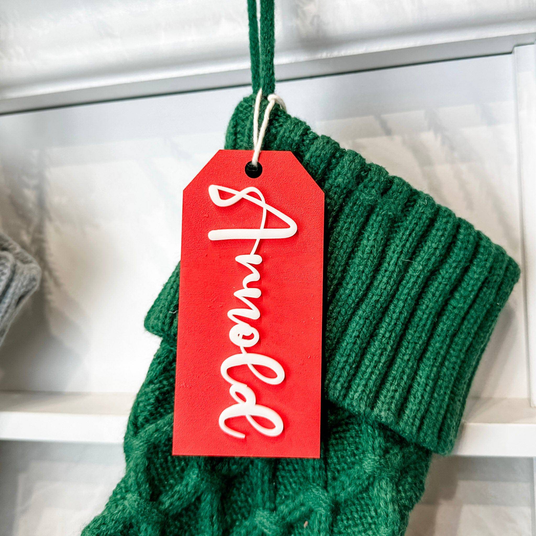 Festive Natural Christmas • 3D Wood & Acrylic Stocking Tags