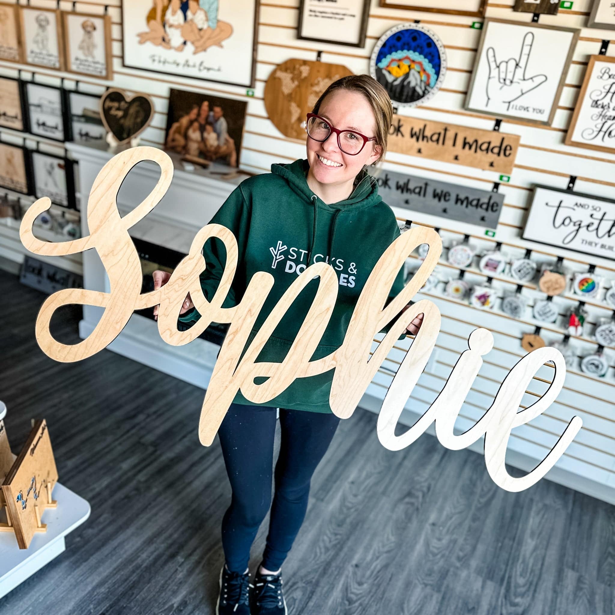 Floating Wood Nursery Name Sign - Sticks & Doodles