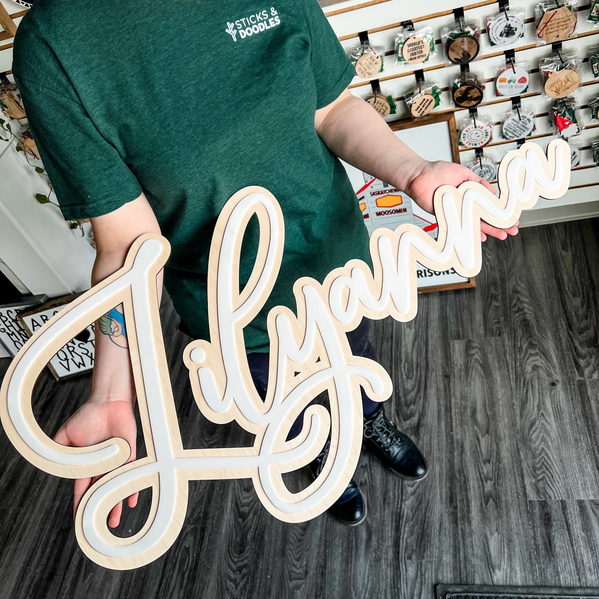 Floating Wood Nursery Name Sign - Sticks & Doodles