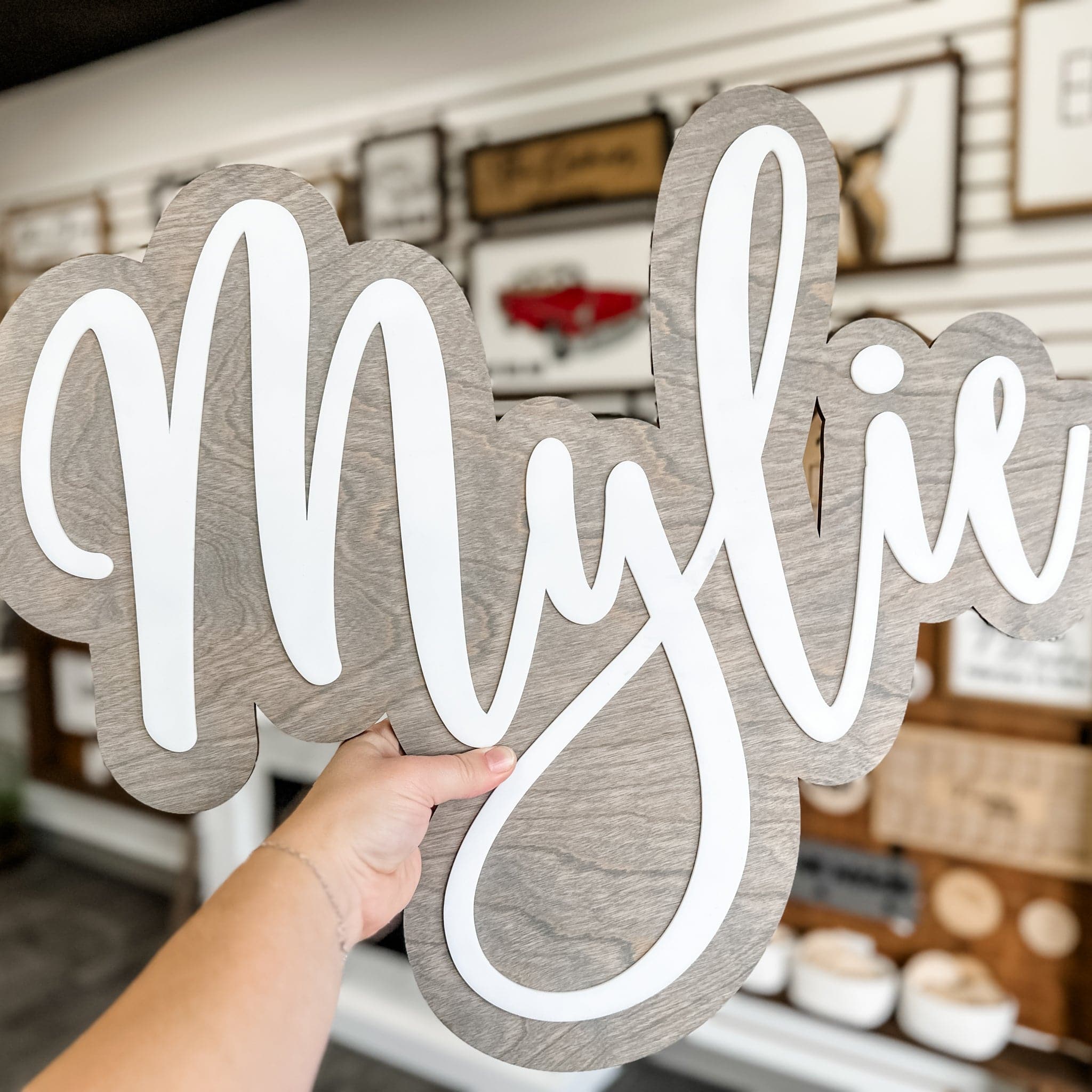 Floating Wood Nursery Name Sign - Sticks & Doodles