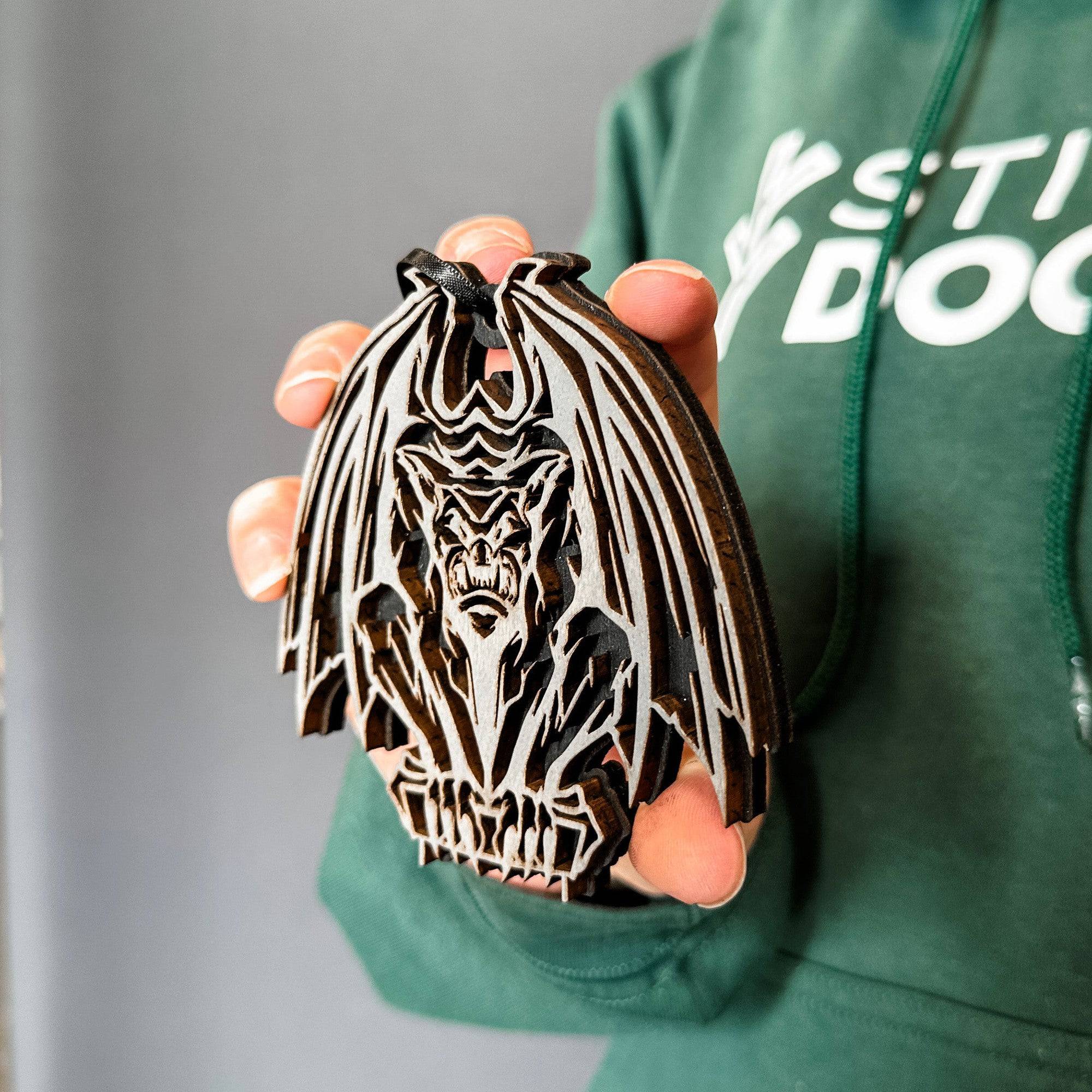 Guardian Gargoyle • Layered Wooden Ornament • For Gothic Decor & Halloween