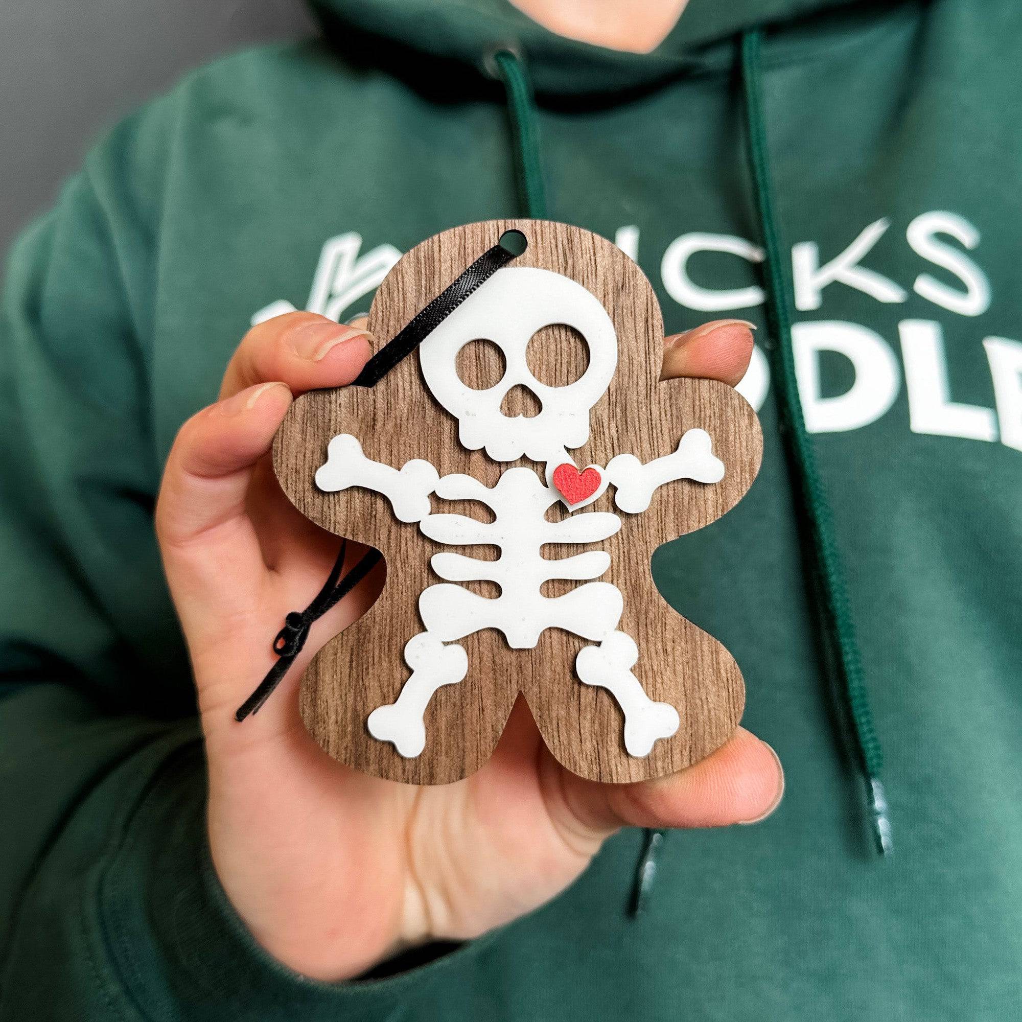 Gingerbread Skeleton • Layered Wood & Acrylic Ornament • For Halloween & Christmas