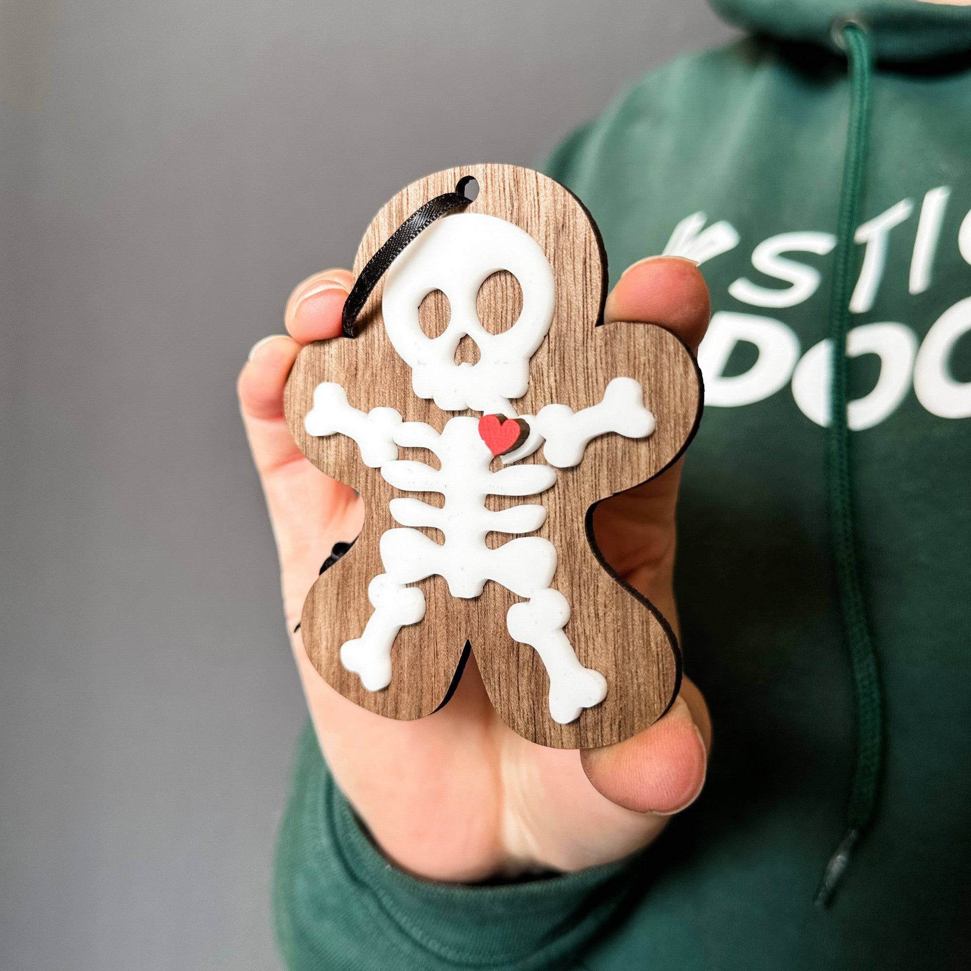 Gingerbread Skeleton • Layered Wood & Acrylic Ornament • For Halloween & Christmas