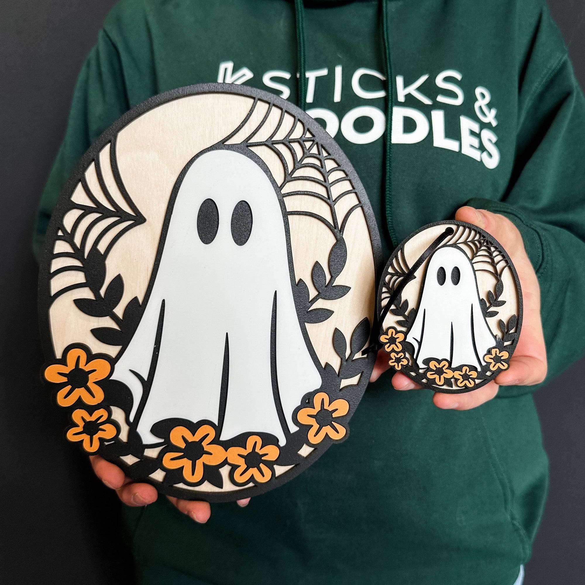 Hippie Ghost • Layered Wood Ornament or Mini Sign • For Halloween