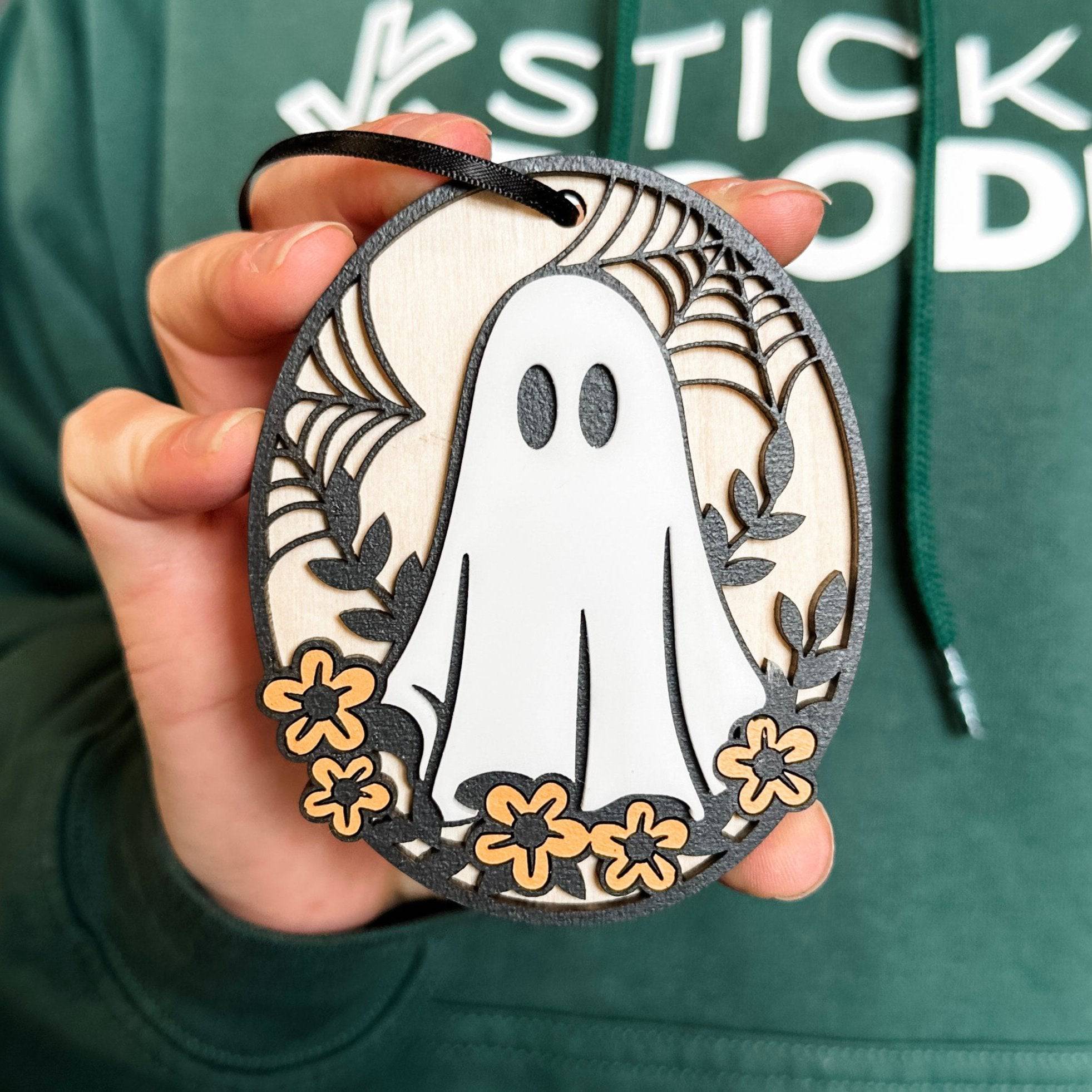 Hippie Ghost • Layered Wood Ornament or Mini Sign • For Halloween