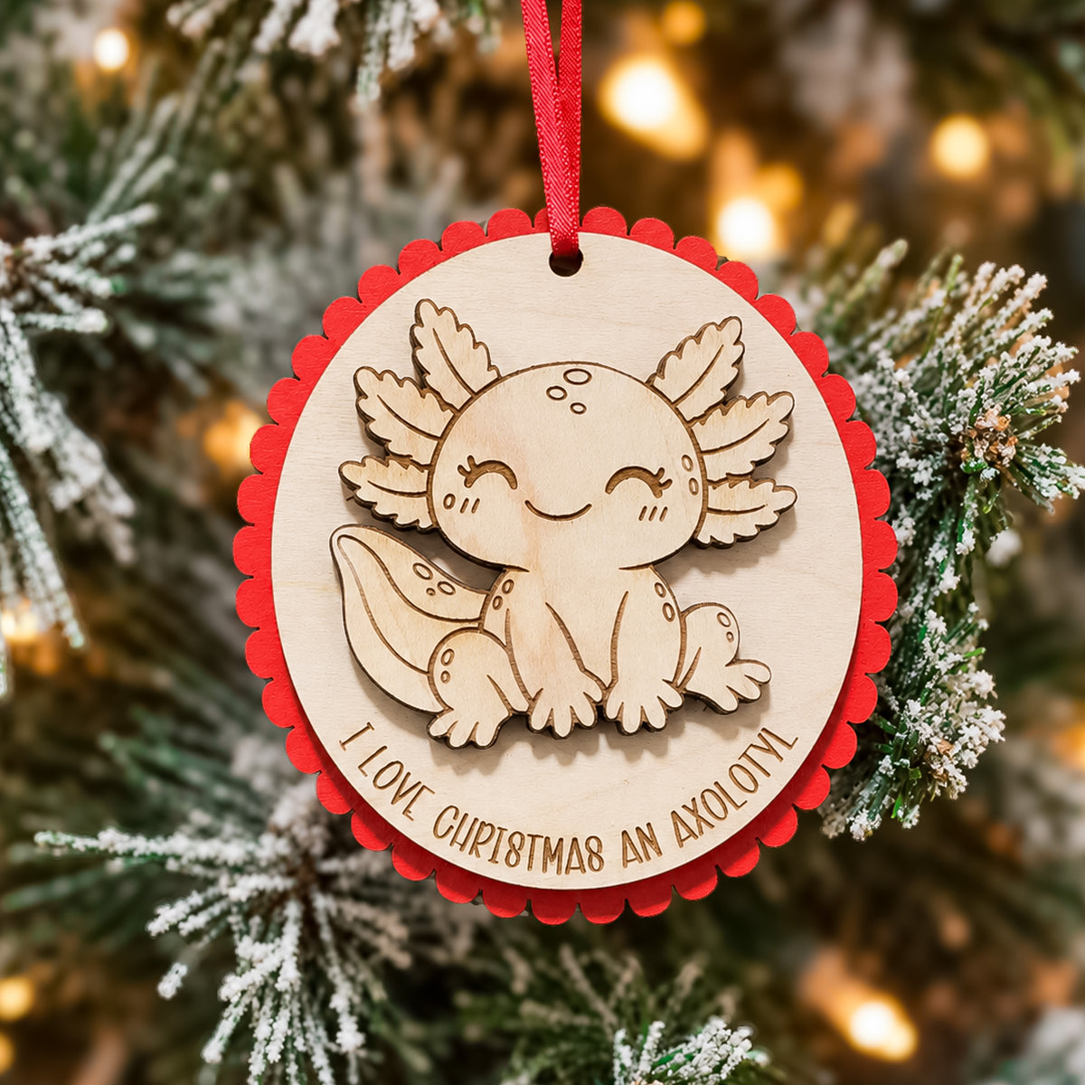 I Love Christmas an Axolotl Ornament