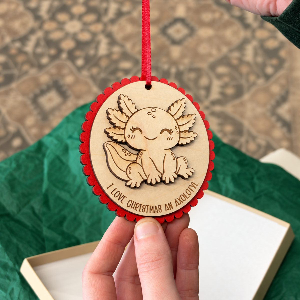I Love Christmas an Axolotl Ornament