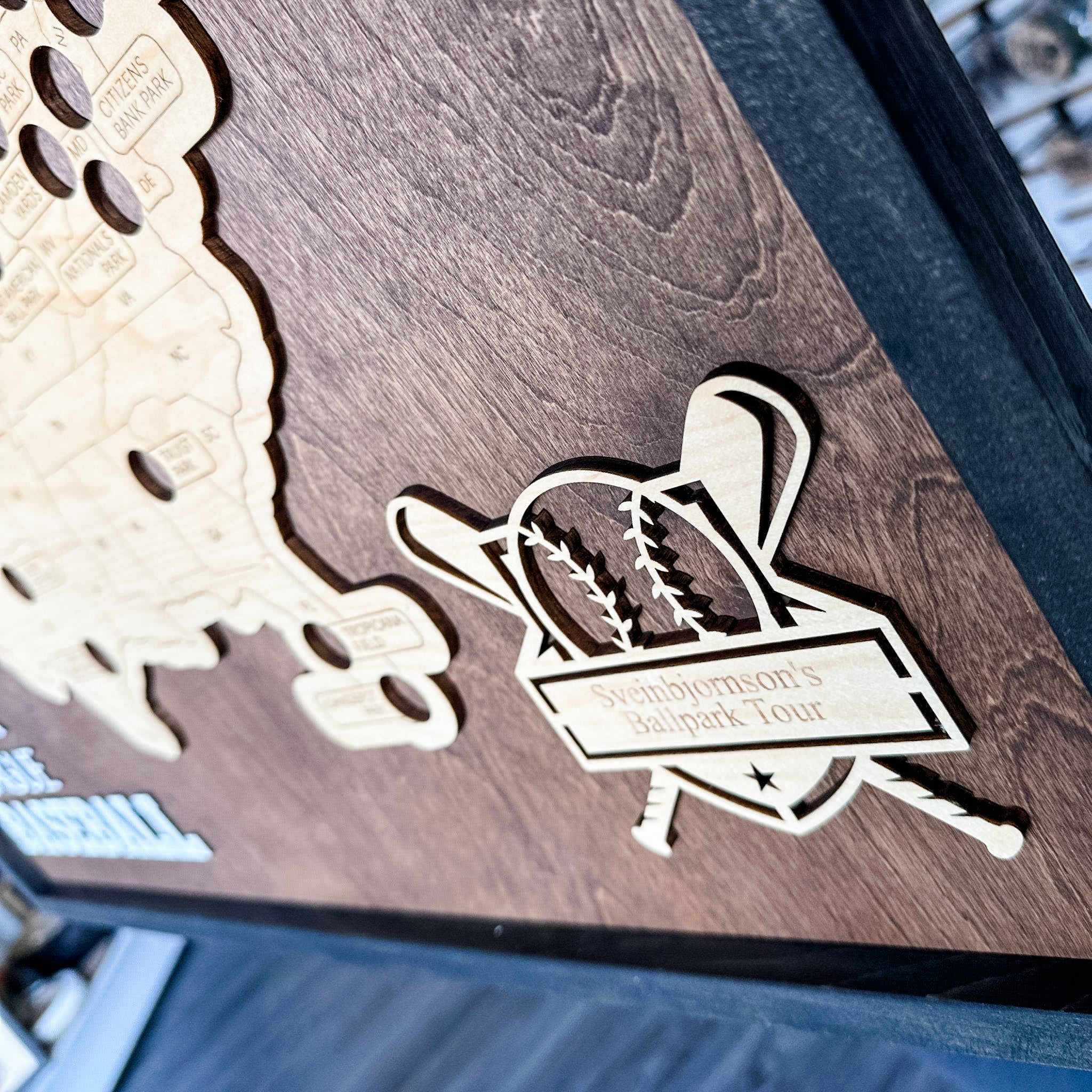 Sport Stadium Travel Map • Solid Wood Frame Sign • For Sport Fans