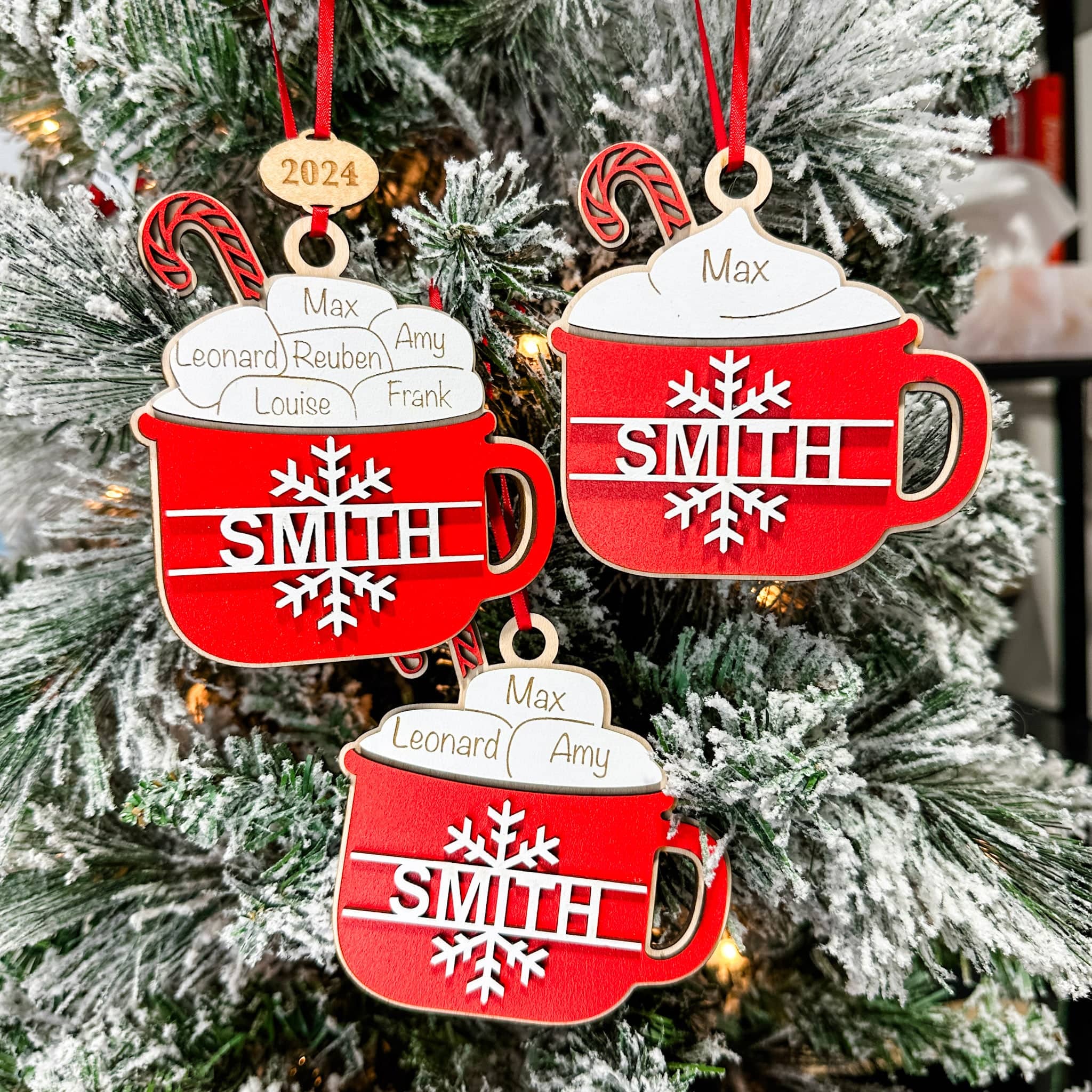 Marshmallow Family • Personalized 3D Wood Ornament • For Family & Friends