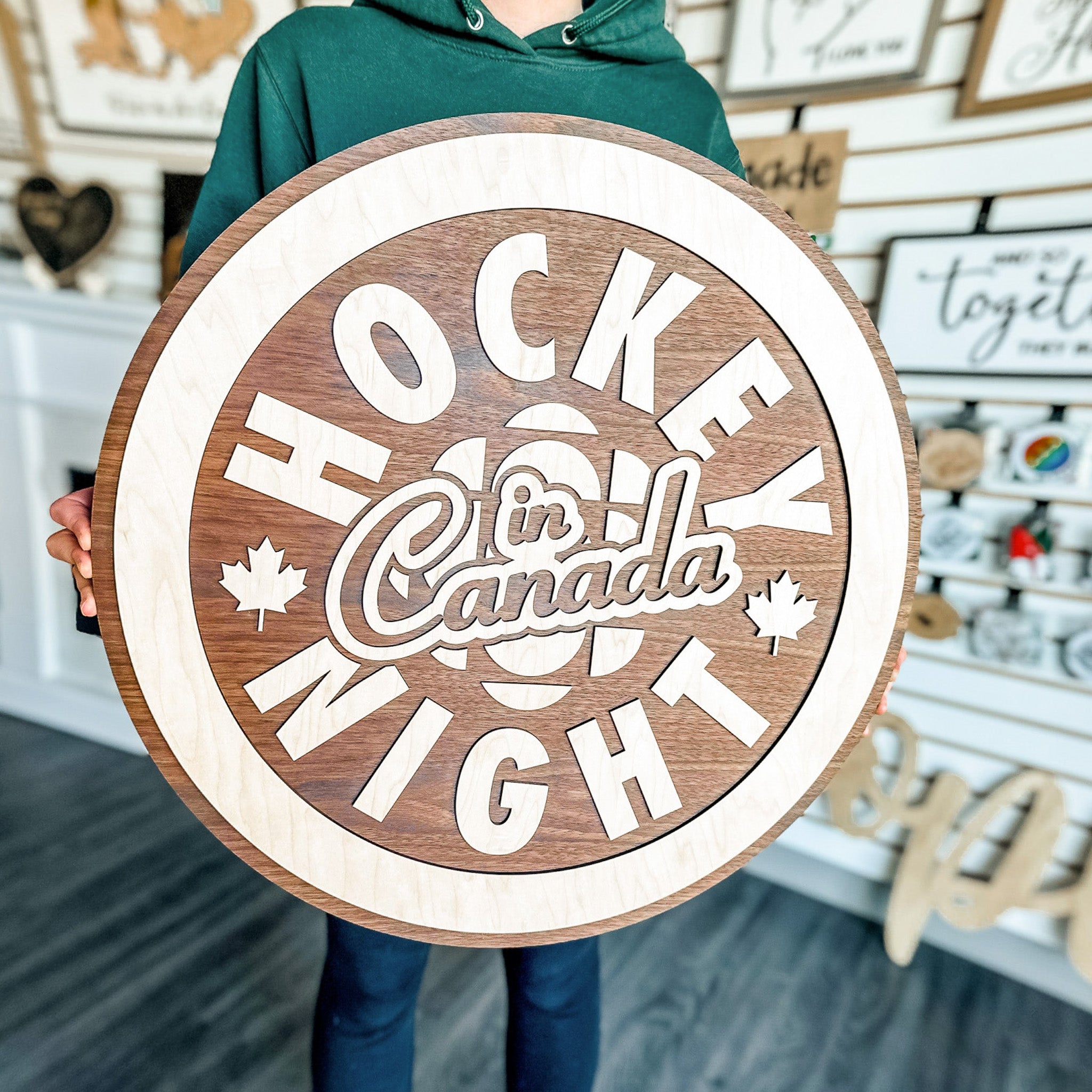 Hockey Night in Canada Wood Sign – Walnut & Maple Edition
