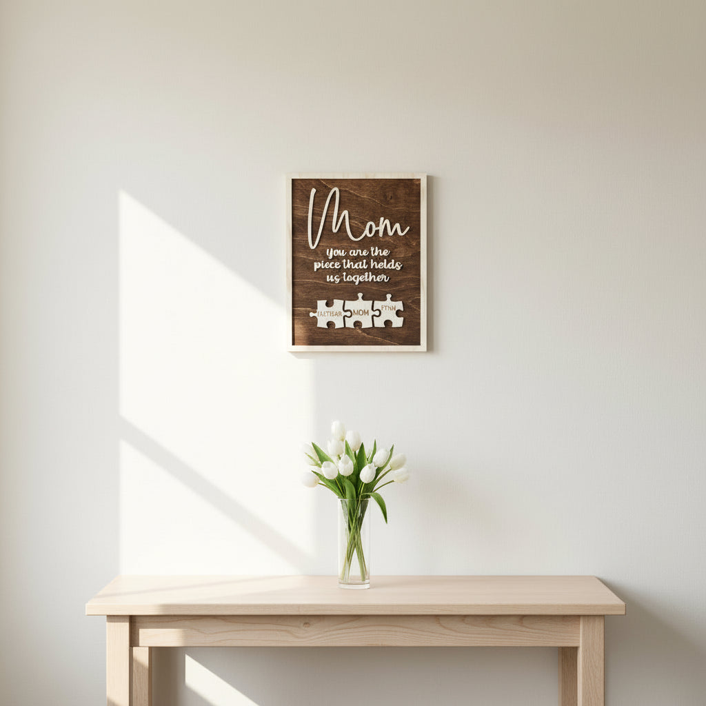 Mom Puzzle Piece Family Sign