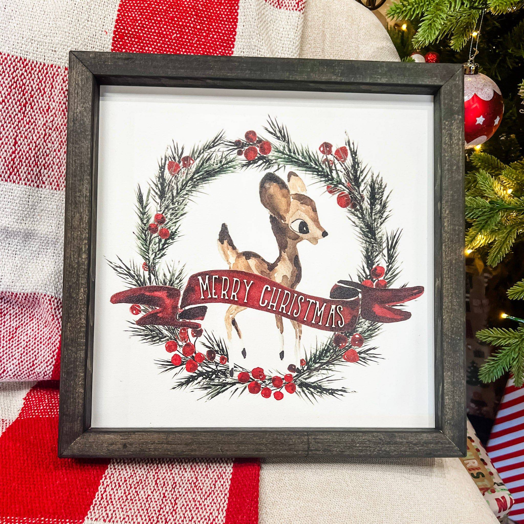 Reindeer Wreath • Wood Mini Sign