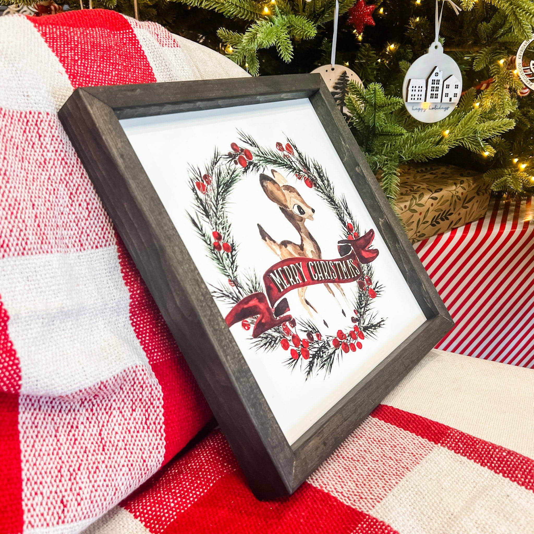 Reindeer Wreath • Wood Mini Sign