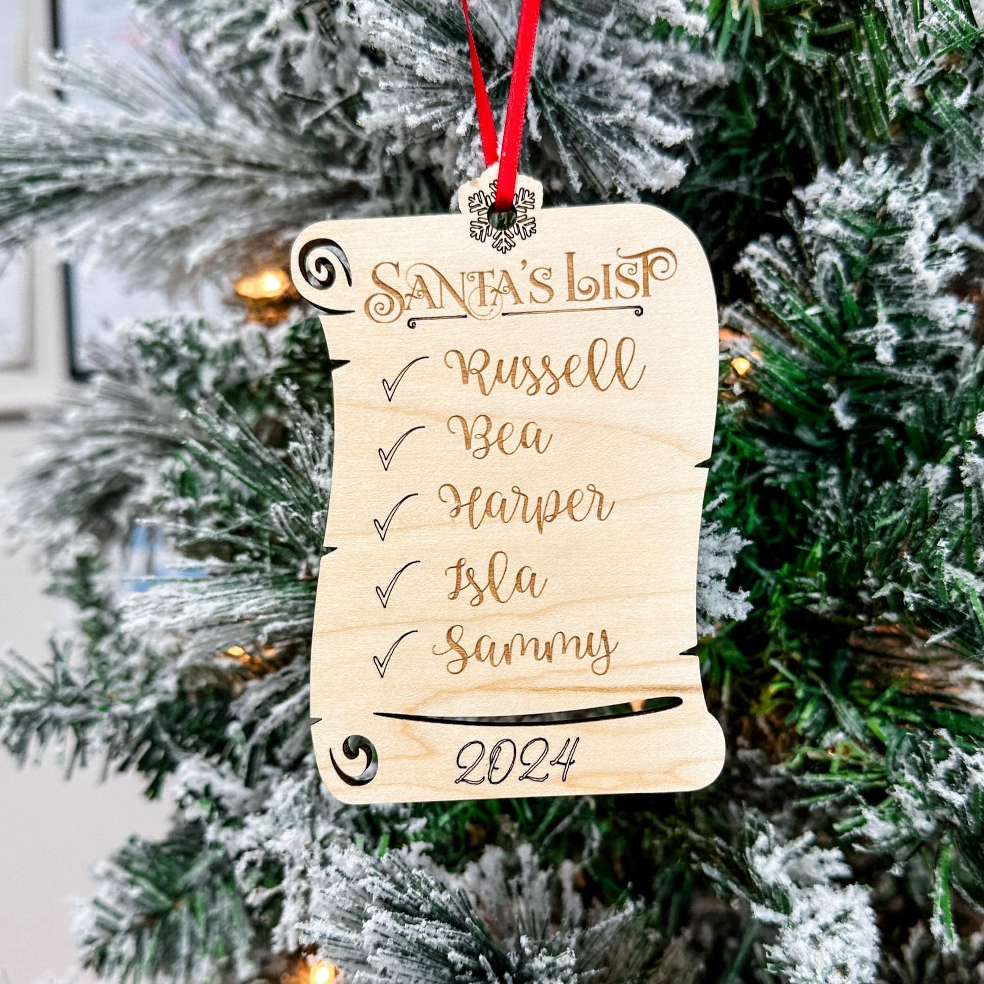 Santa's List Family Name • Engraved Wood Ornament • For Christmas