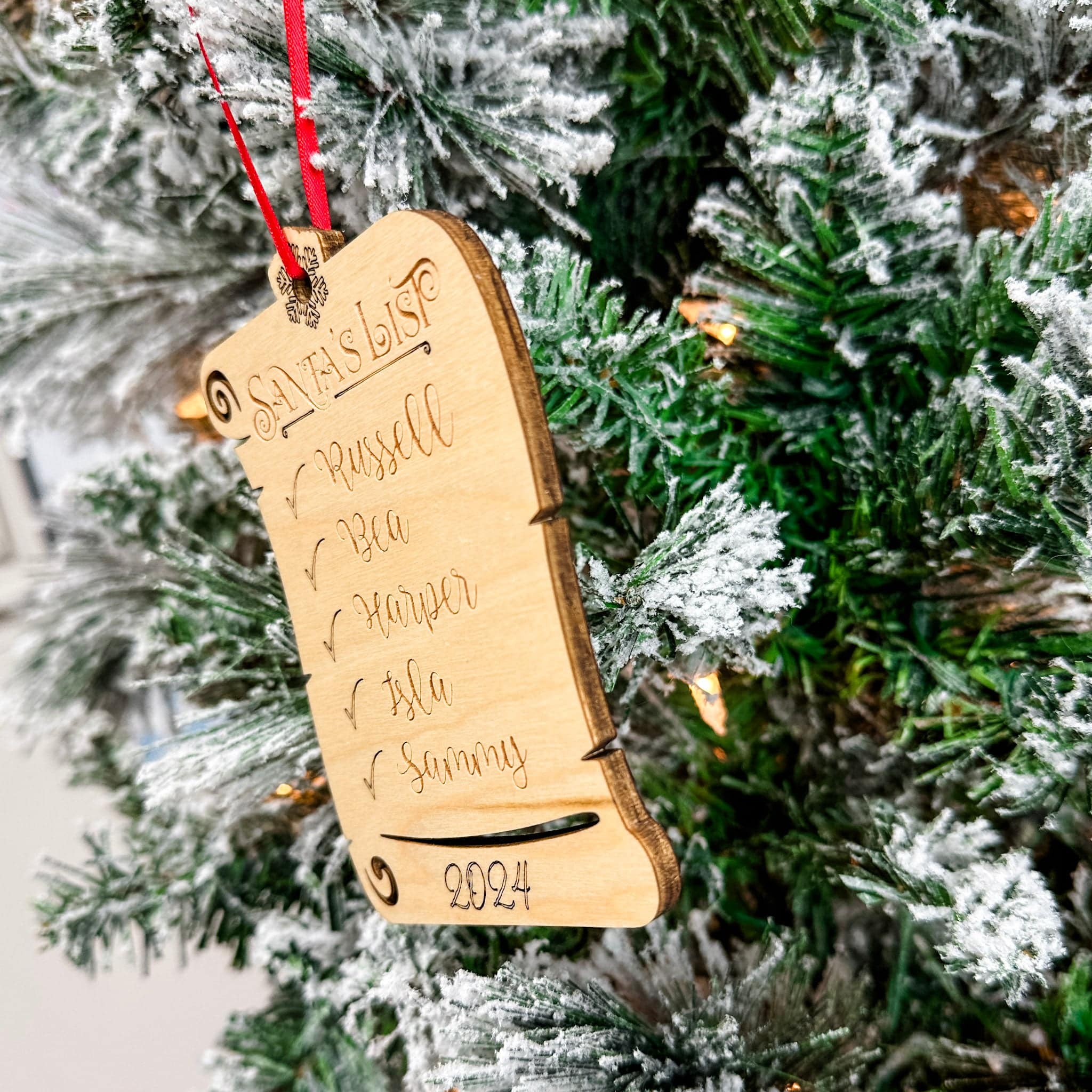 Santa's List Family Name • Engraved Wood Ornament • For Christmas