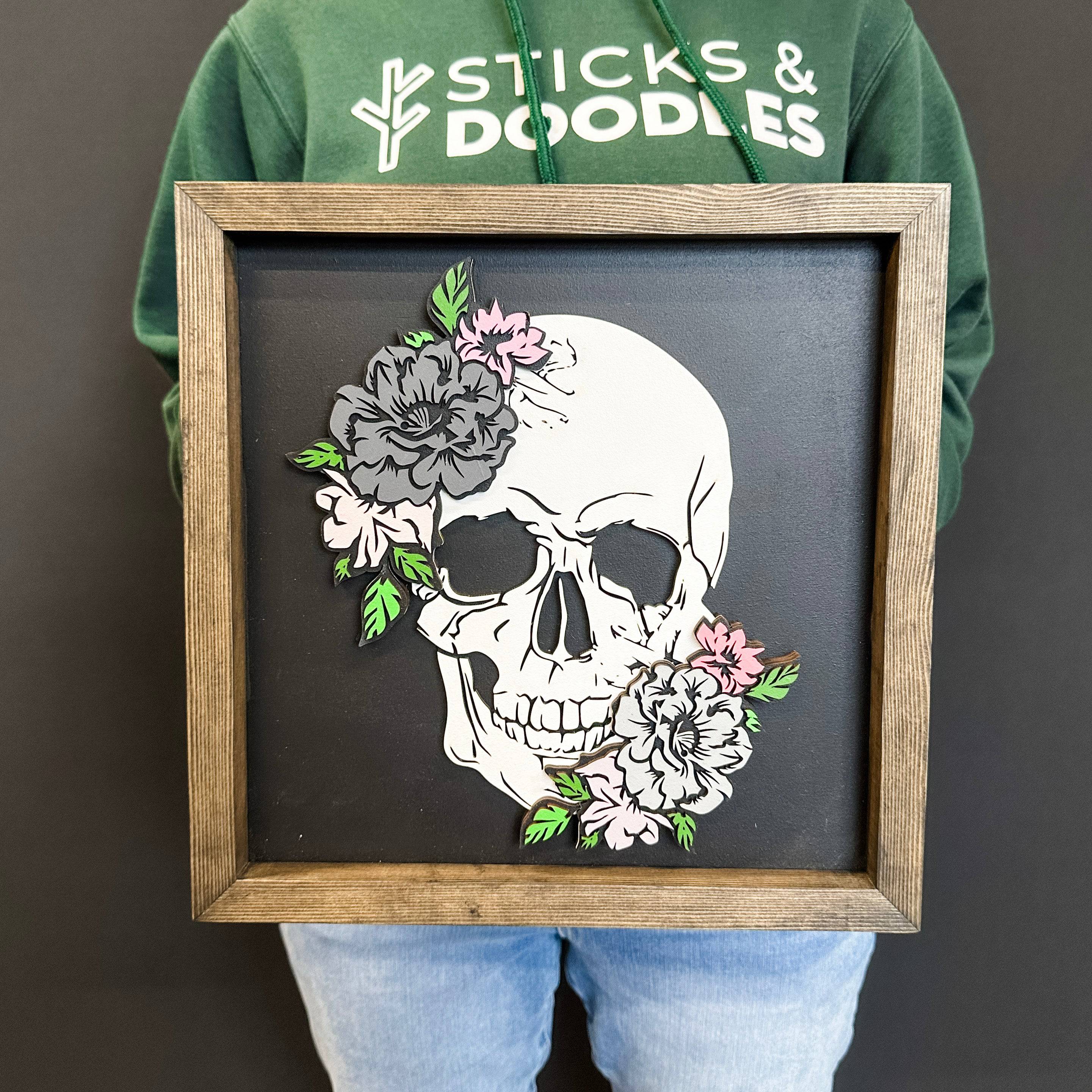The Skull & Petal • Layered Wood Framed Sign • Gothic Decor & Halloween