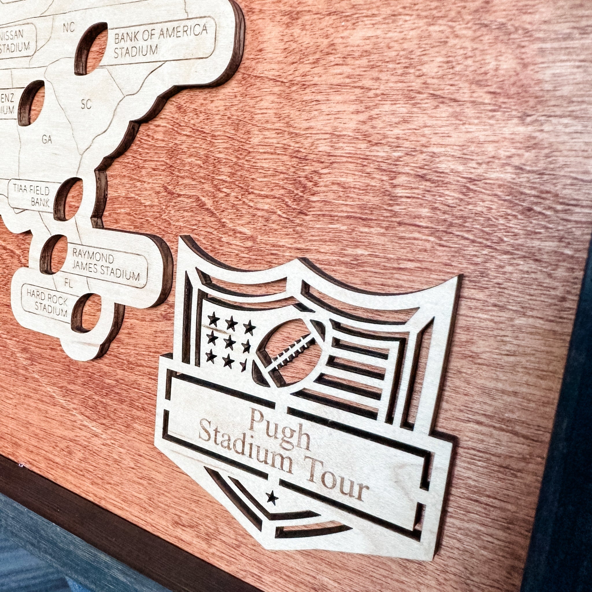 Sport Stadium Travel Map • Solid Wood Frame Sign • For Sport Fans