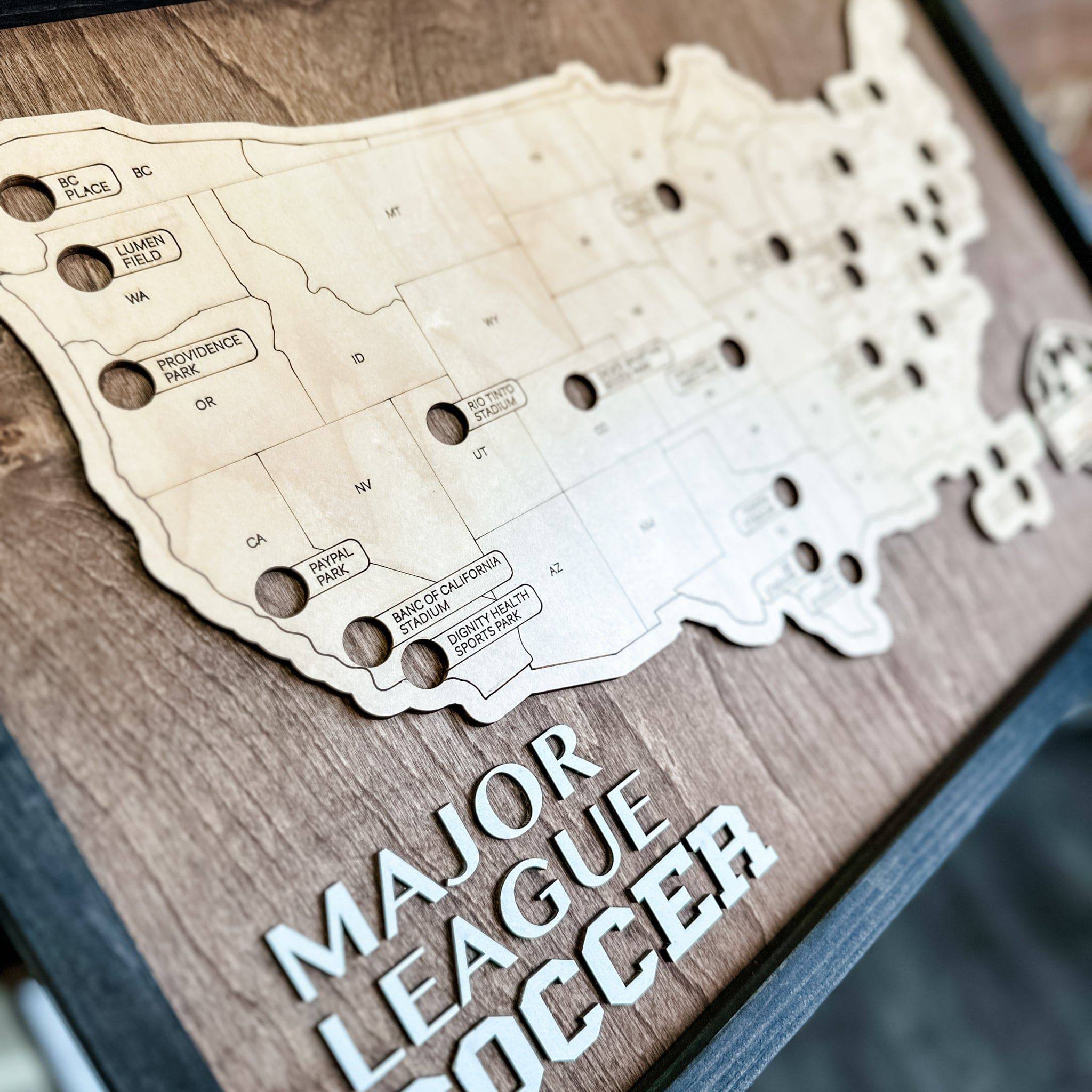 Sport Stadium Travel Map • Solid Wood Frame Sign • For Sport Fans