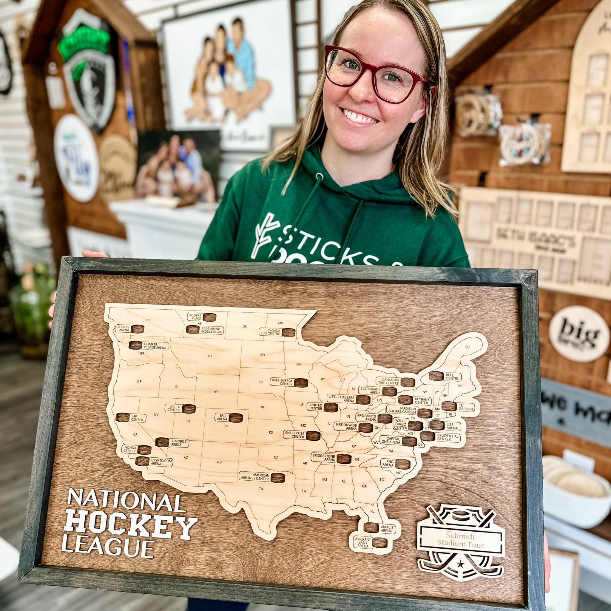 Sport Stadium Travel Map • Solid Wood Frame Sign • For Sport Fans