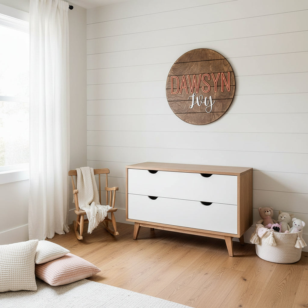 The Classic Custom Round Name Sign - Sticks & Doodles