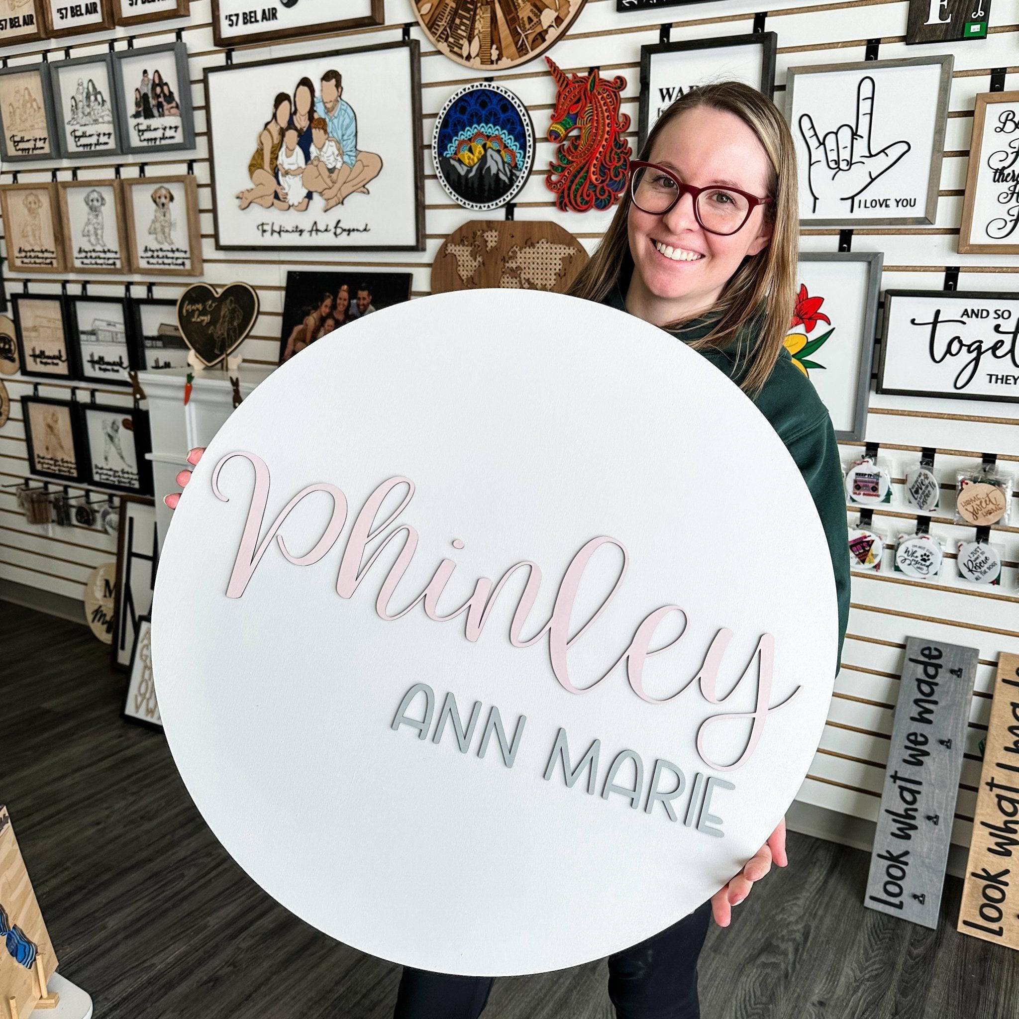 The Classic Custom Round Name Sign - Sticks & Doodles