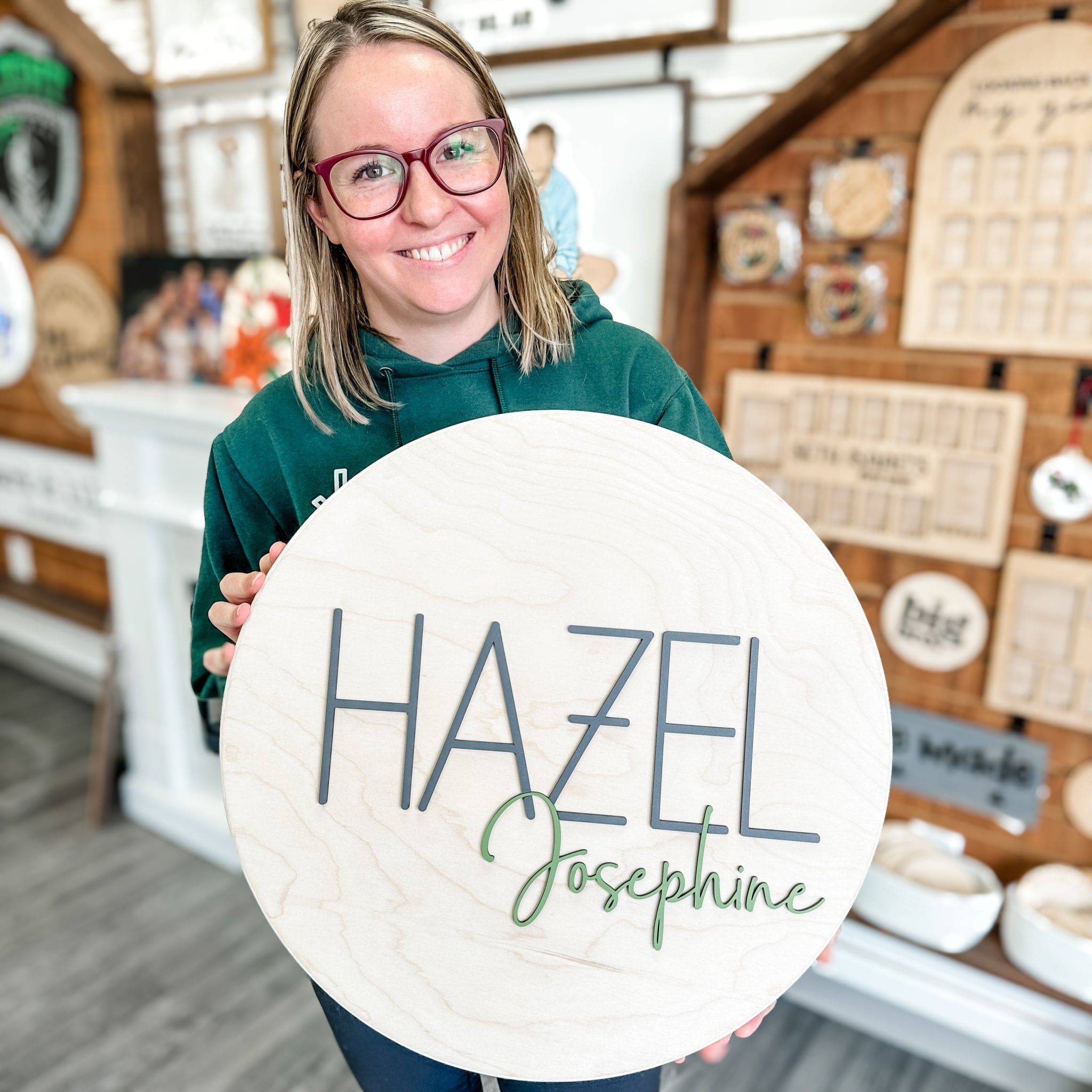 The Classic Custom Round Name Sign - Sticks & Doodles