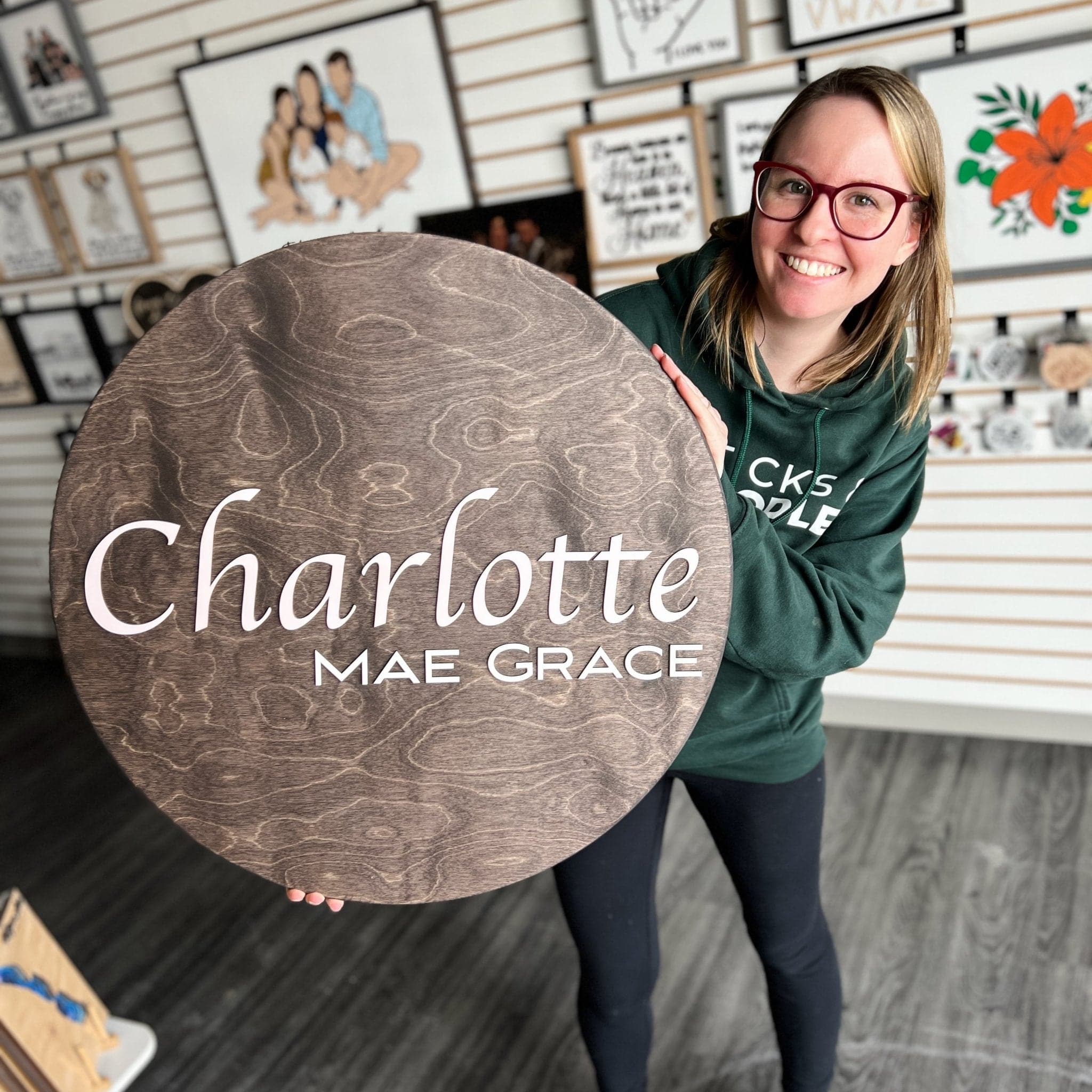 The Classic Custom Round Name Sign - Sticks & Doodles
