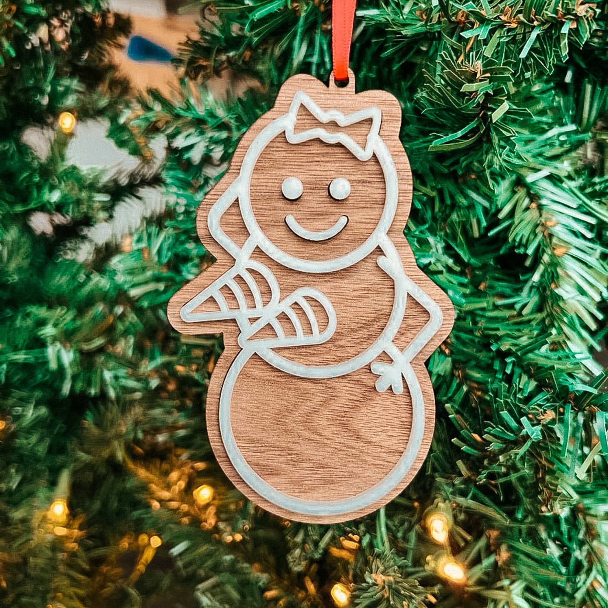 Very Happy Snowpeople • 3D Walnut & Acrylic Ornaments