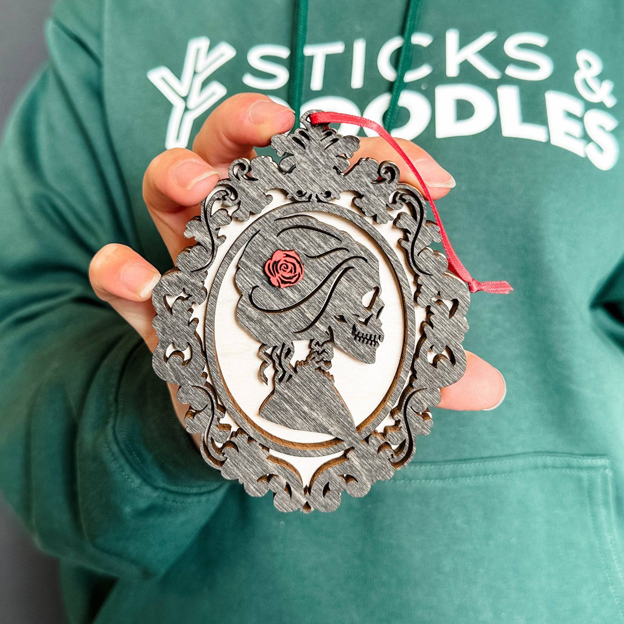 Victorian Skeleton Couple • Layered Wood Ornaments • Gothic Decor & Halloween