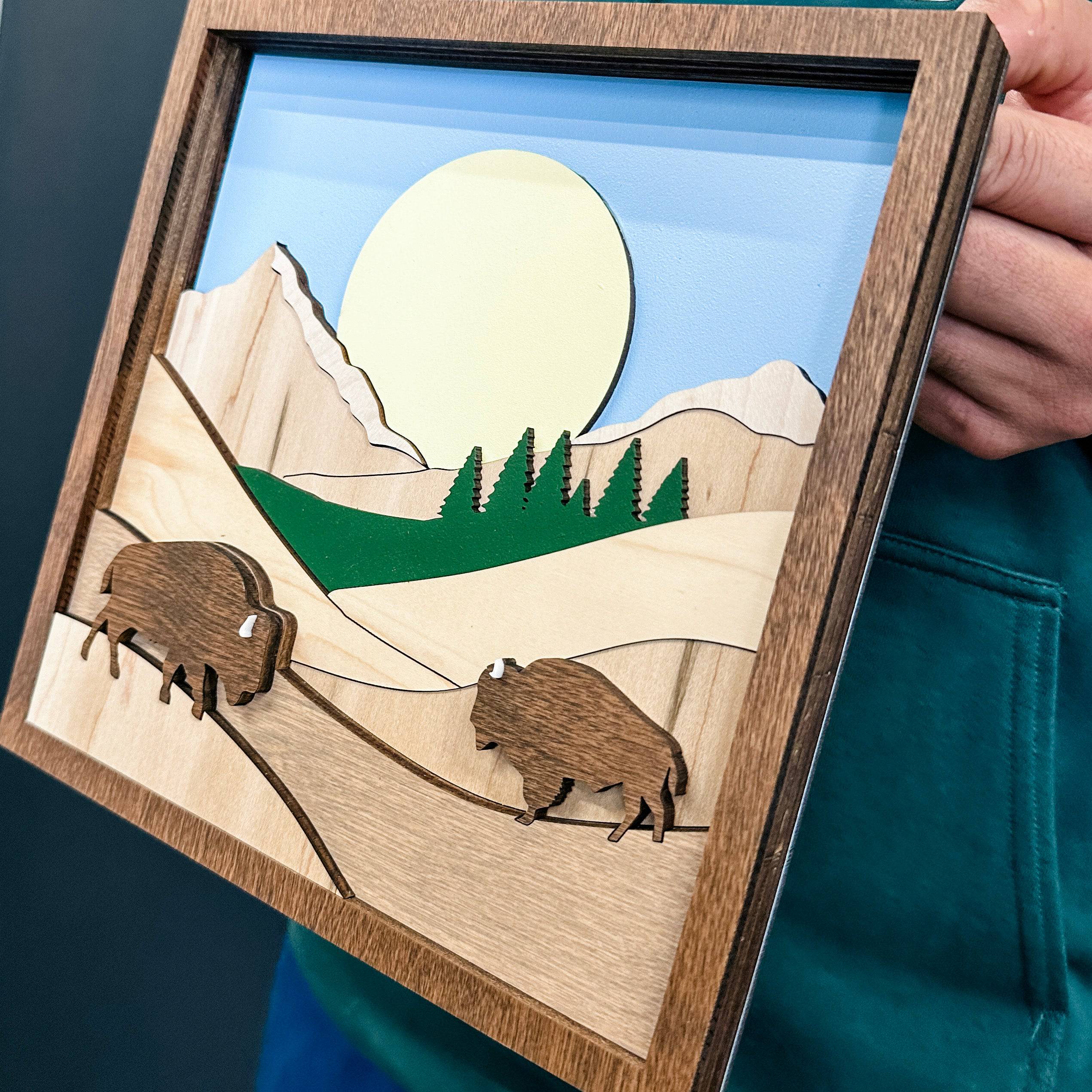 Bison in the Hills • Layered Wood Artwork • For Saskatchewan Gifts