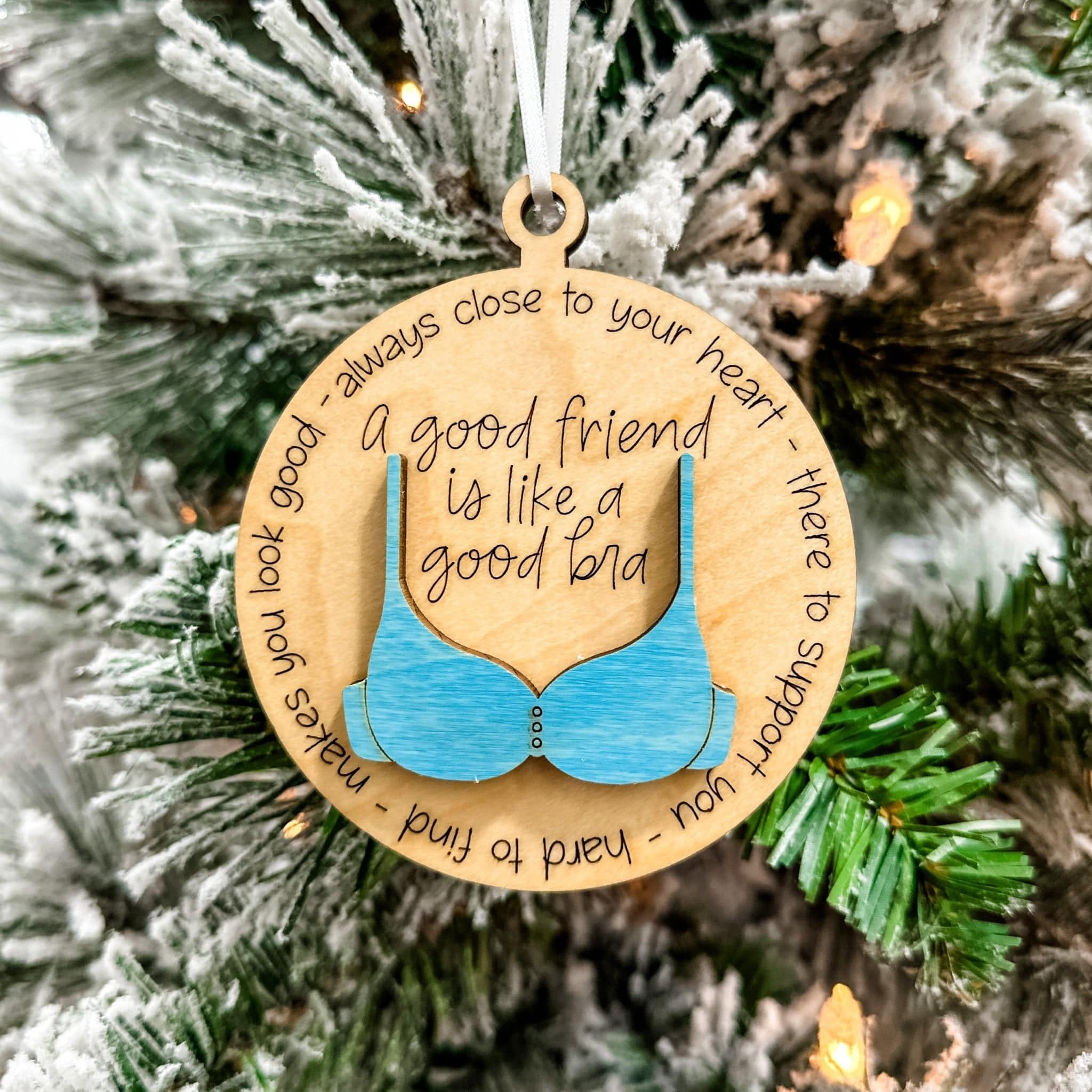 Visland Funny Bra Hanging Decoration A Good Friend Is Like A Good Bra  Bowknot Solid Wood Reusable Friendship Wooden Pendant Ornament 