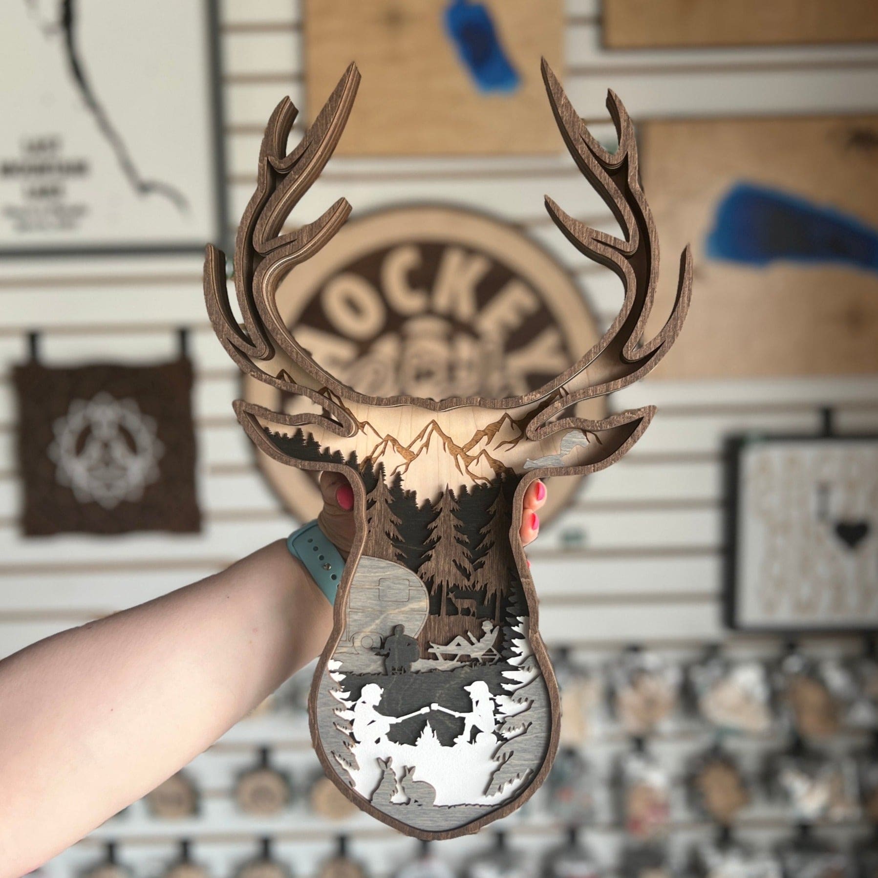 Buck Deer Head Multilayer Sign - Sticks & Doodles